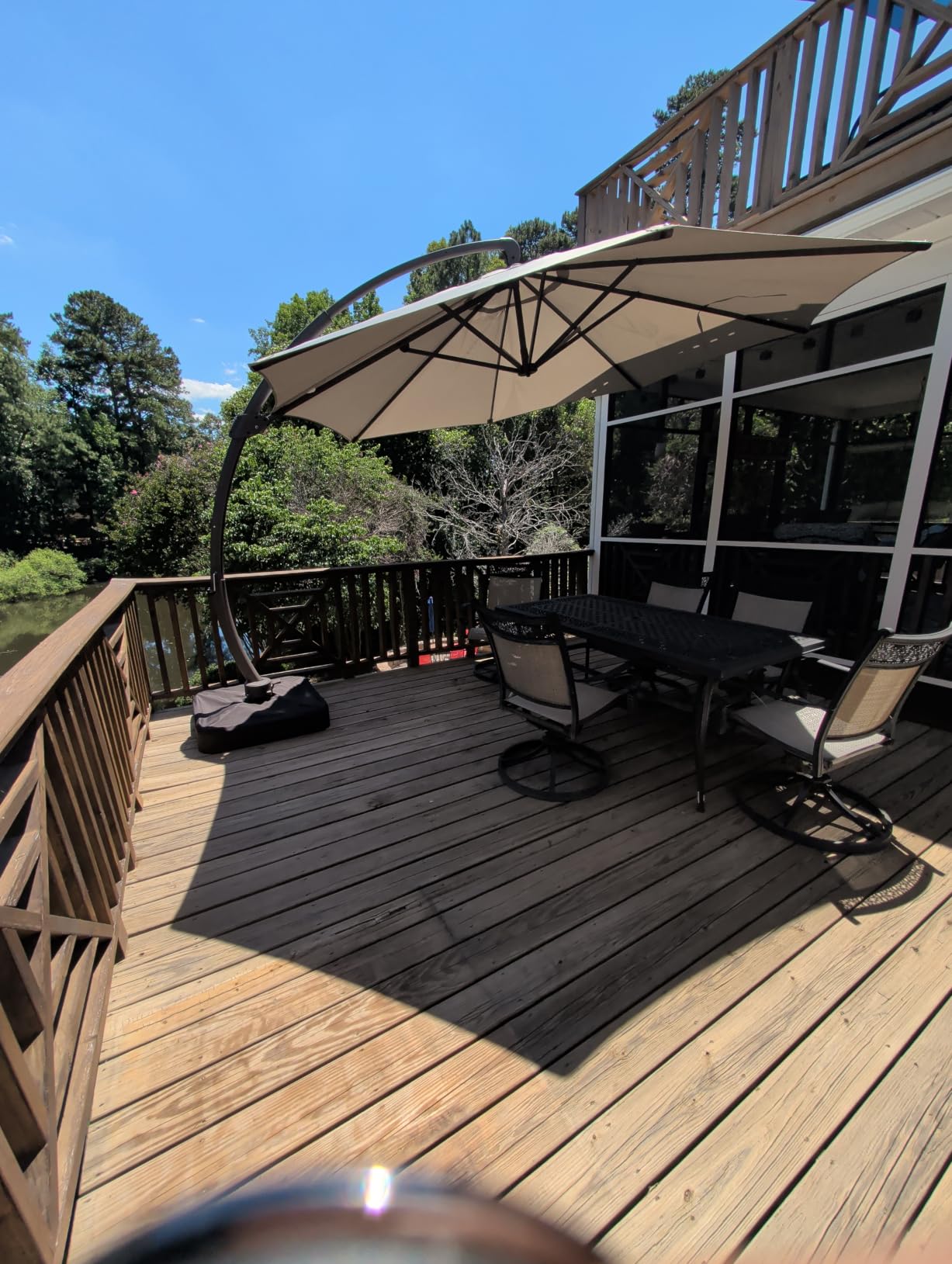 Kingdura 12ft Offset Cantilever Patio Umbrella with Base Included, Large Round Aluminum Outdoor Umbrella, 360 Degree Rotation & Infinite Tilt, Heavy Duty Frame for Deck Pool Backyard, Lake Blue customer photo 2