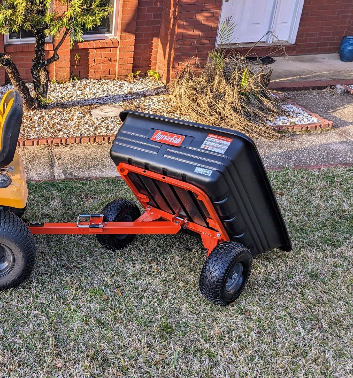 Agri-Fab Inc 350-Pound Steel Tow Behind Dump Cart, 10-Cubic Feet Capacity - Removable Tail Gate, Garden Utility Trailer, Black, Made in the USA; Model # 45-0303 customer photo 2