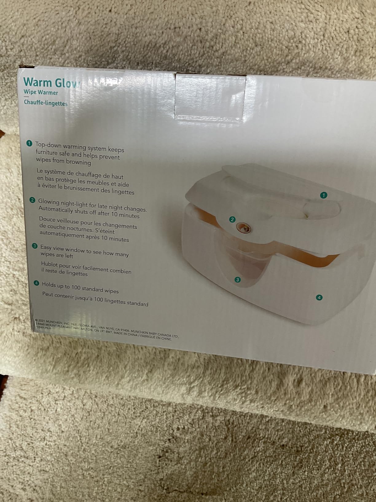 Munchkin Warm Glow Baby Wipe Warmer with Nightlight, Baby Wipes Warmer Dispenser for Newborn Diaper Changes, Holds 100 Wipes, White customer photo 2