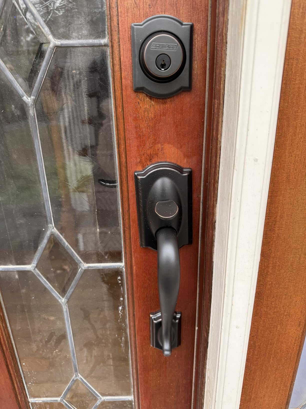 Schlage Front Door Entry Handleset, Accent Lever, Aged Bronze | Exterior front door handleset with deadbolt & reversible interior lever, Easy install, Certified security/durability, 2 keys customer photo 1