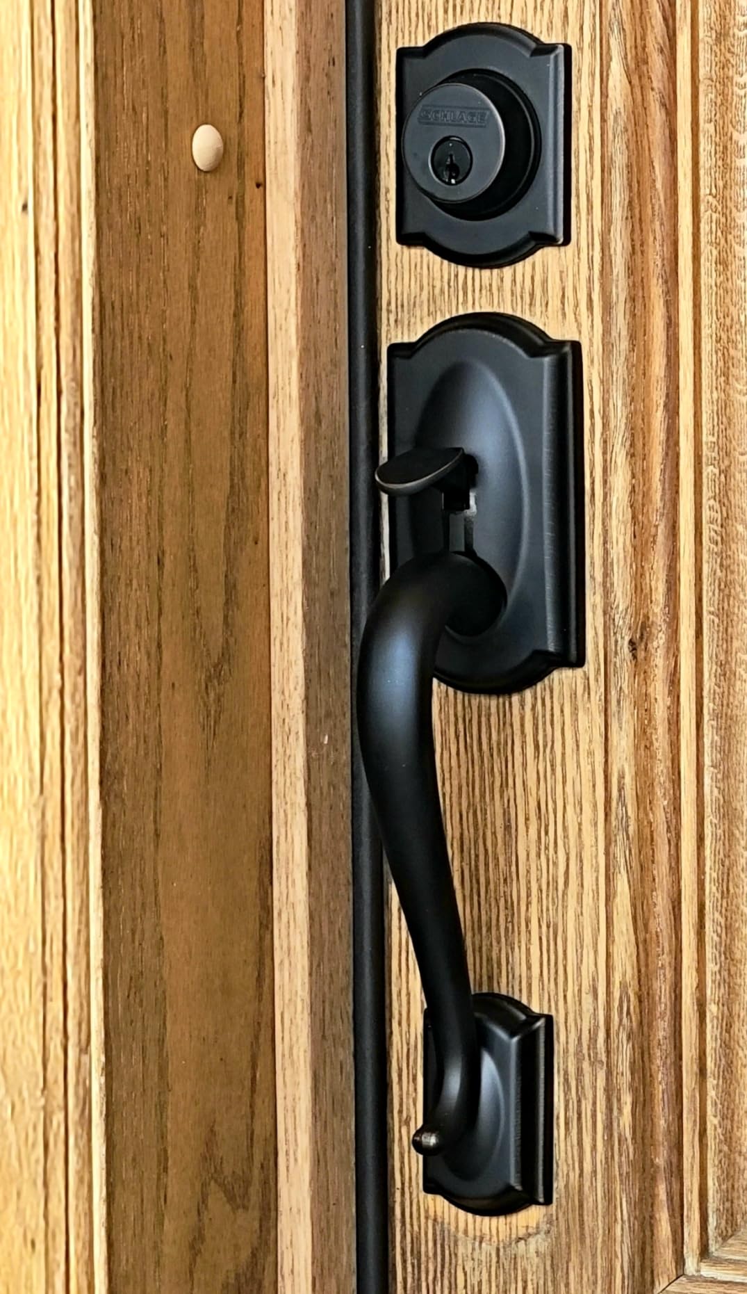 Schlage Front Door Entry Handleset, Accent Lever, Aged Bronze | Exterior front door handleset with deadbolt & reversible interior lever, Easy install, Certified security/durability, 2 keys customer photo 2