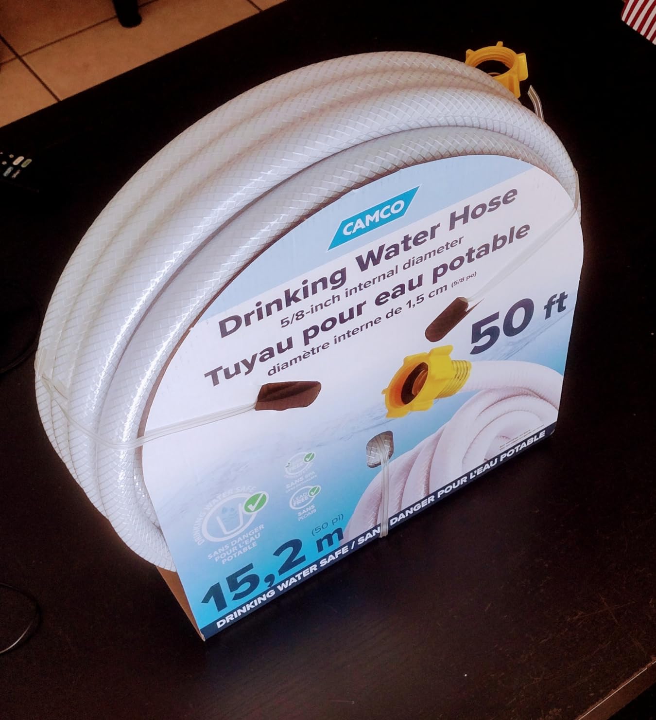 Camco TastePURE 50-Ft RV Drinking Water Hose - Contains No Lead, No BPA & No Phthalate - Features Diamond-Hatch Reinforced PVC Design - 5/8