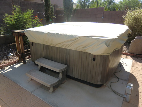 Covermates Elite Square Hot Tub Cover - All-Weather Water-Resistant Spa Protector - Heavy-Duty Polyester Shield with Double-Stitched Seams, Elastic Hem & Drawcord, 84W x 84D x 14H, Khaki customer photo 1