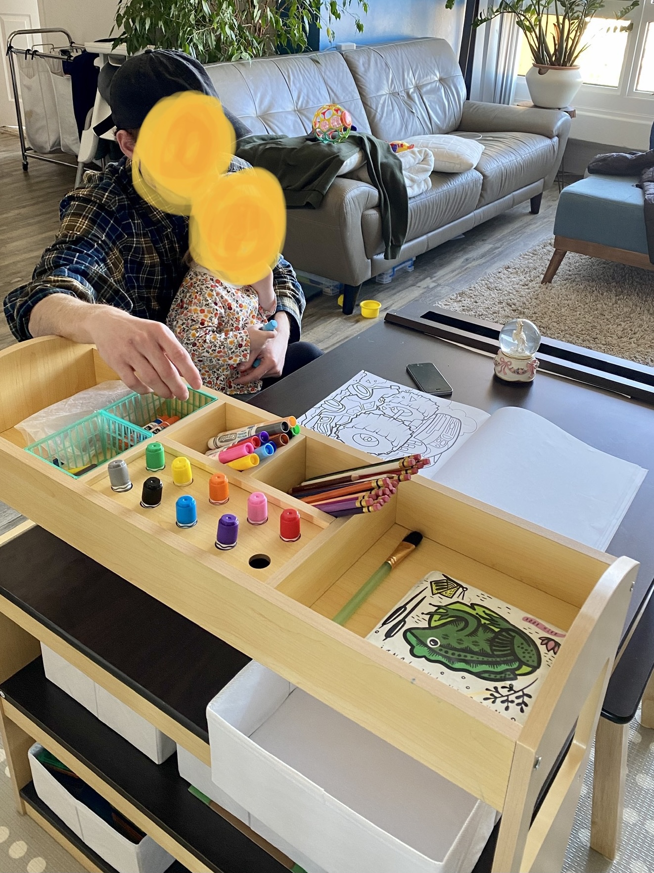 Guidecraft Deluxe Art Center: Kids' Montessori Art Table and Chairs Set with Storage Shelves, 6 Fabric Bins, Paper Roll | Wooden Kids' Activity Desk for Preschool, Homeschool, Playroom Furniture customer photo 2