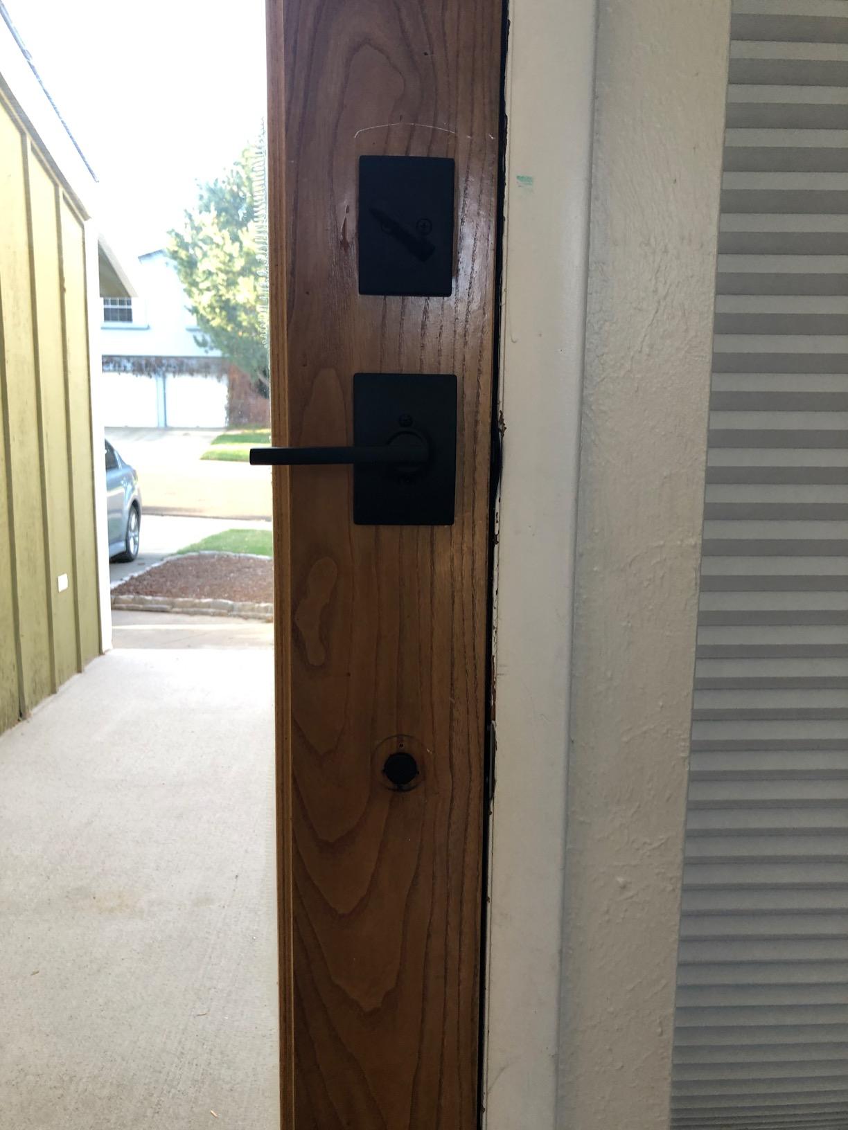 Schlage Front Door Entry Handleset, Latitude Lever, Satin Nickel | Exterior front door handleset with deadbolt & reversible interior lever, Easy install, Certified security/durability, 2 keys customer photo 1