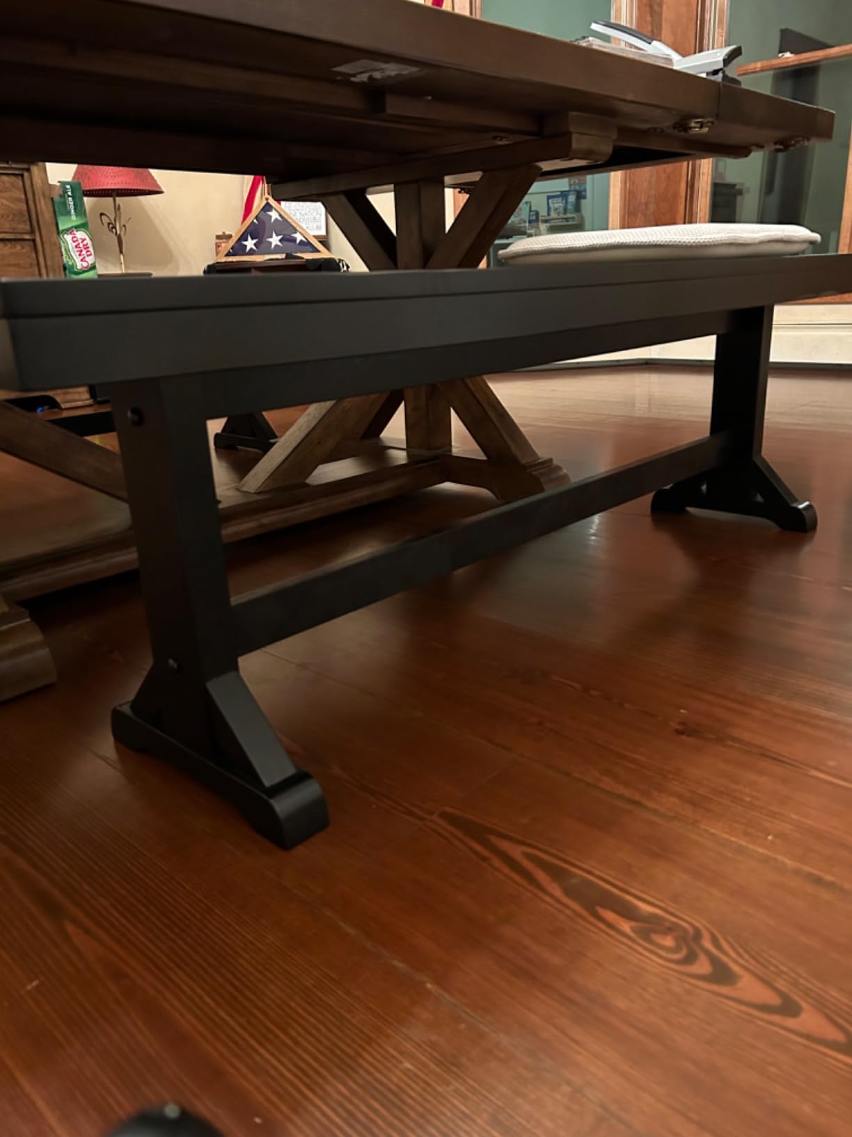 Walker Edison 3 Person Modern Farmhouse Wood Armless Kitchen Dining Bench, 60 Inch, Black customer photo 2