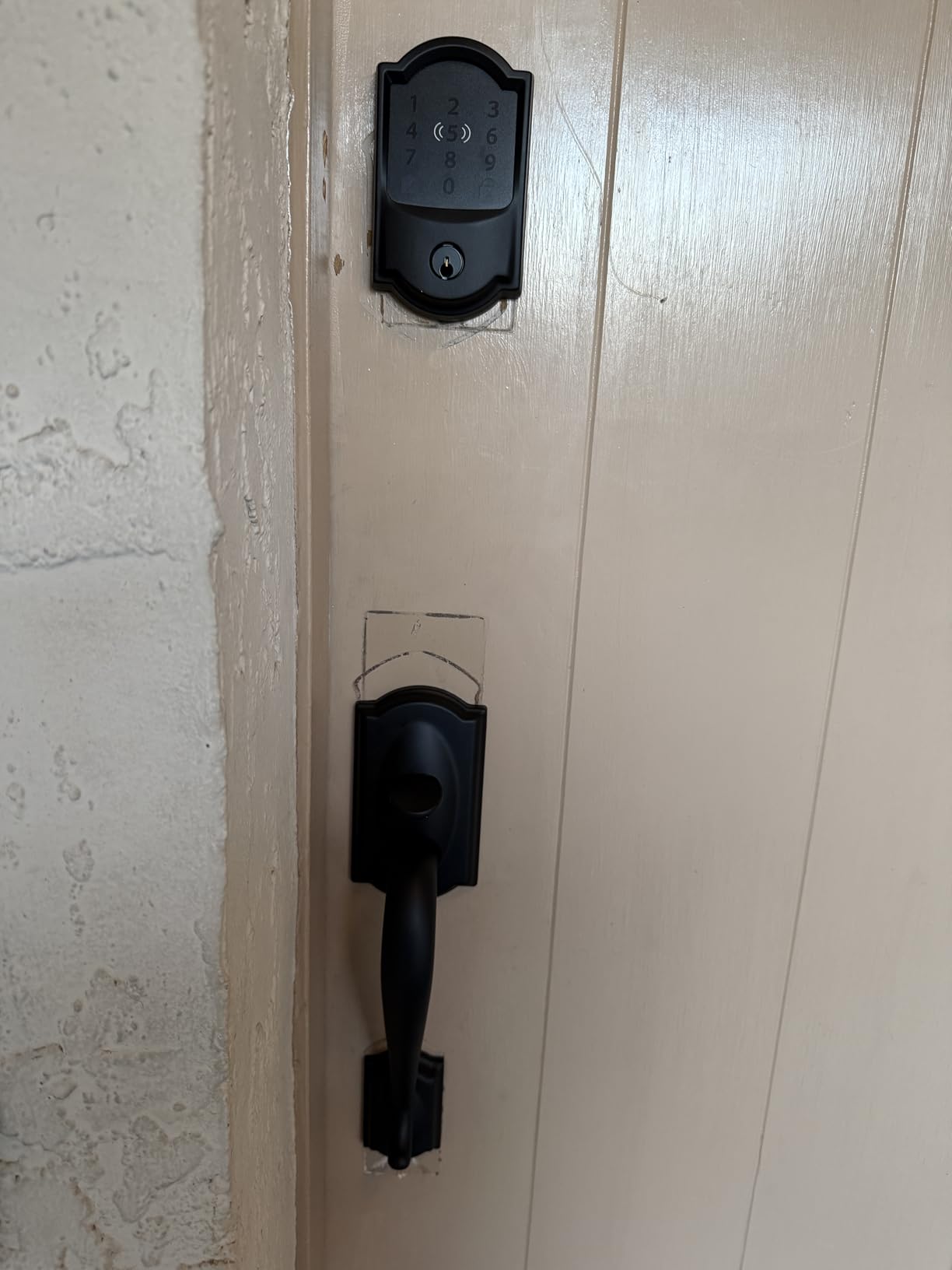 Schlage Lower Half Entry Handleset, Right Hand Accent Lever, Matte Black | Exterior front door handleset grip with handed interior lever, No deadbolt, Pairs with smart locks customer photo 1