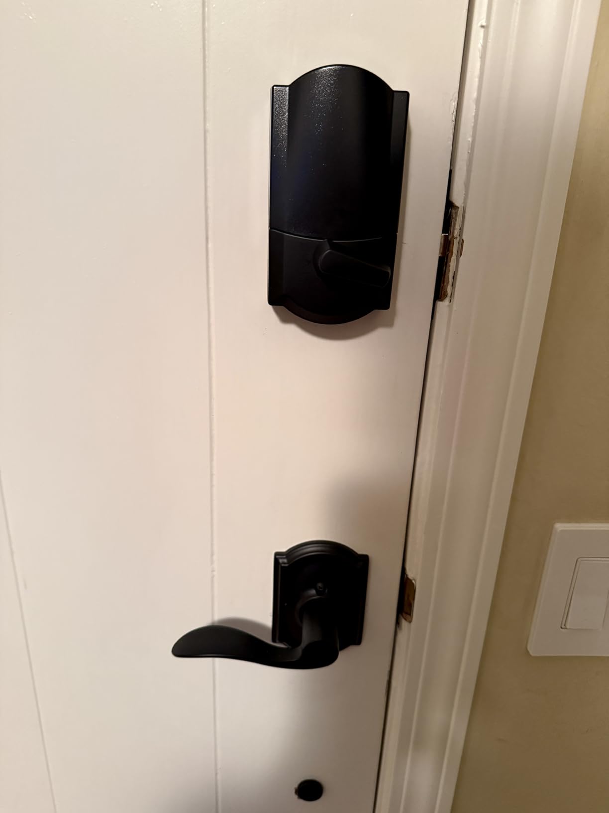 Schlage Lower Half Entry Handleset, Right Hand Accent Lever, Matte Black | Exterior front door handleset grip with handed interior lever, No deadbolt, Pairs with smart locks customer photo 2