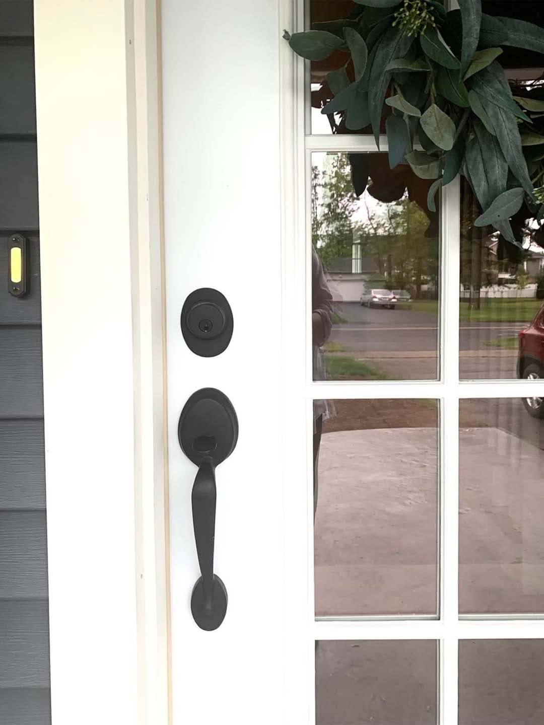 Schlage Front Door Entry Handleset, Plymouth Knob, Matte Black | Front door handleset with deadbolt & interior knob, Easy install, Universal fit, Certified security & durability, 2 keys customer photo 2