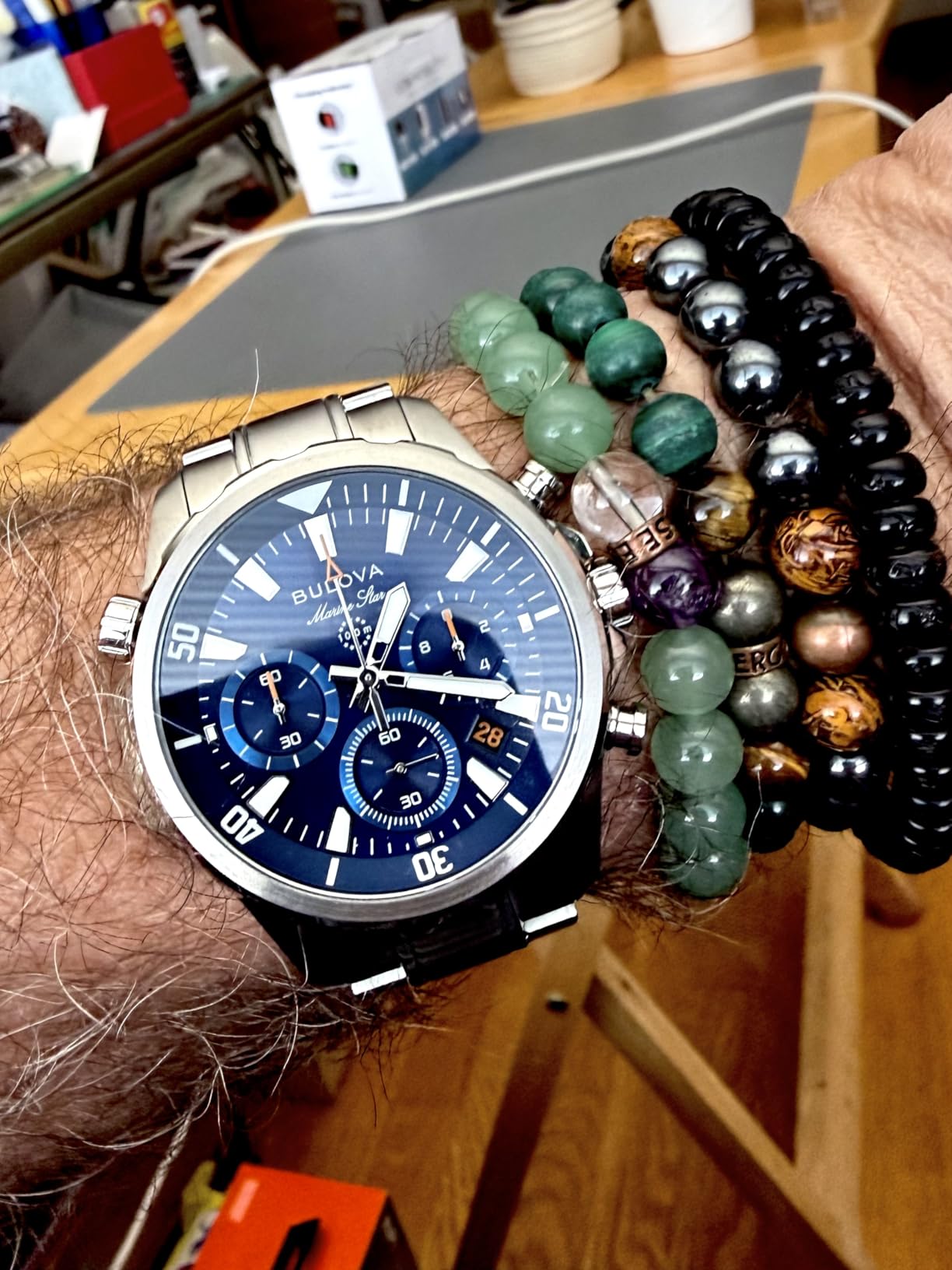 Bulova Men's Marine Star Series B Stainless Steel 6-Hand Chronograph Quartz Watch, Blue Dial Style: 96B256 customer photo 1