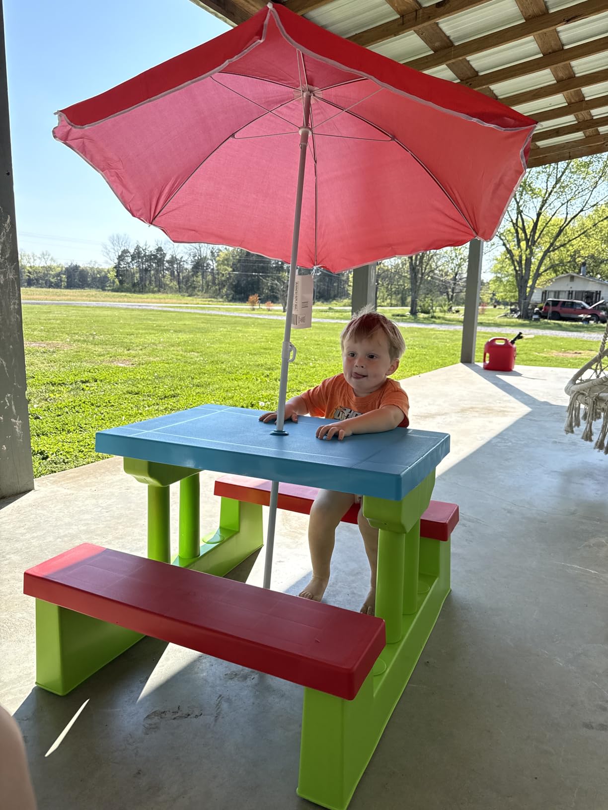 Costzon Kids Picnic Table, Indoor & Outdoor Plastic Table and Bench with Removable Umbrella customer photo 1