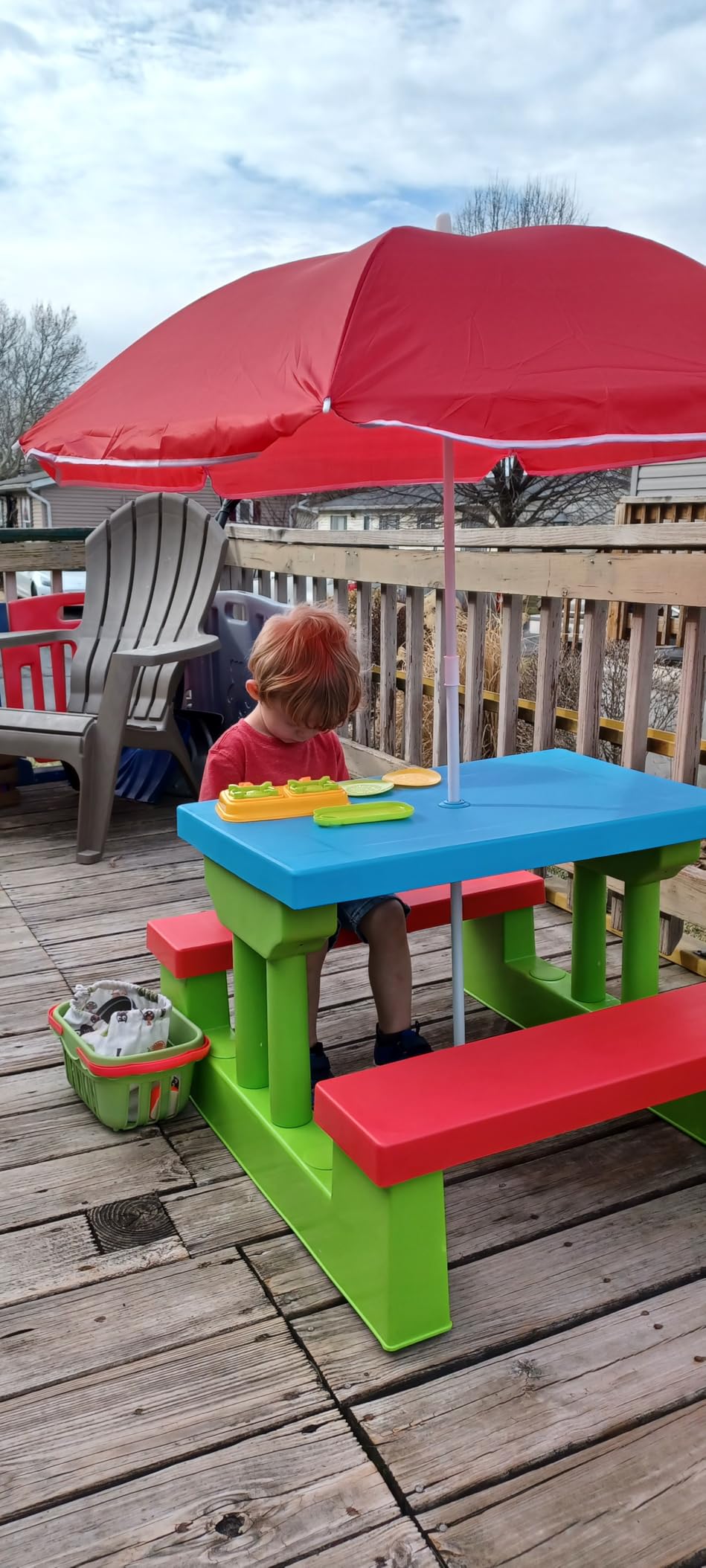 Costzon Kids Picnic Table, Indoor & Outdoor Plastic Table and Bench with Removable Umbrella customer photo 2