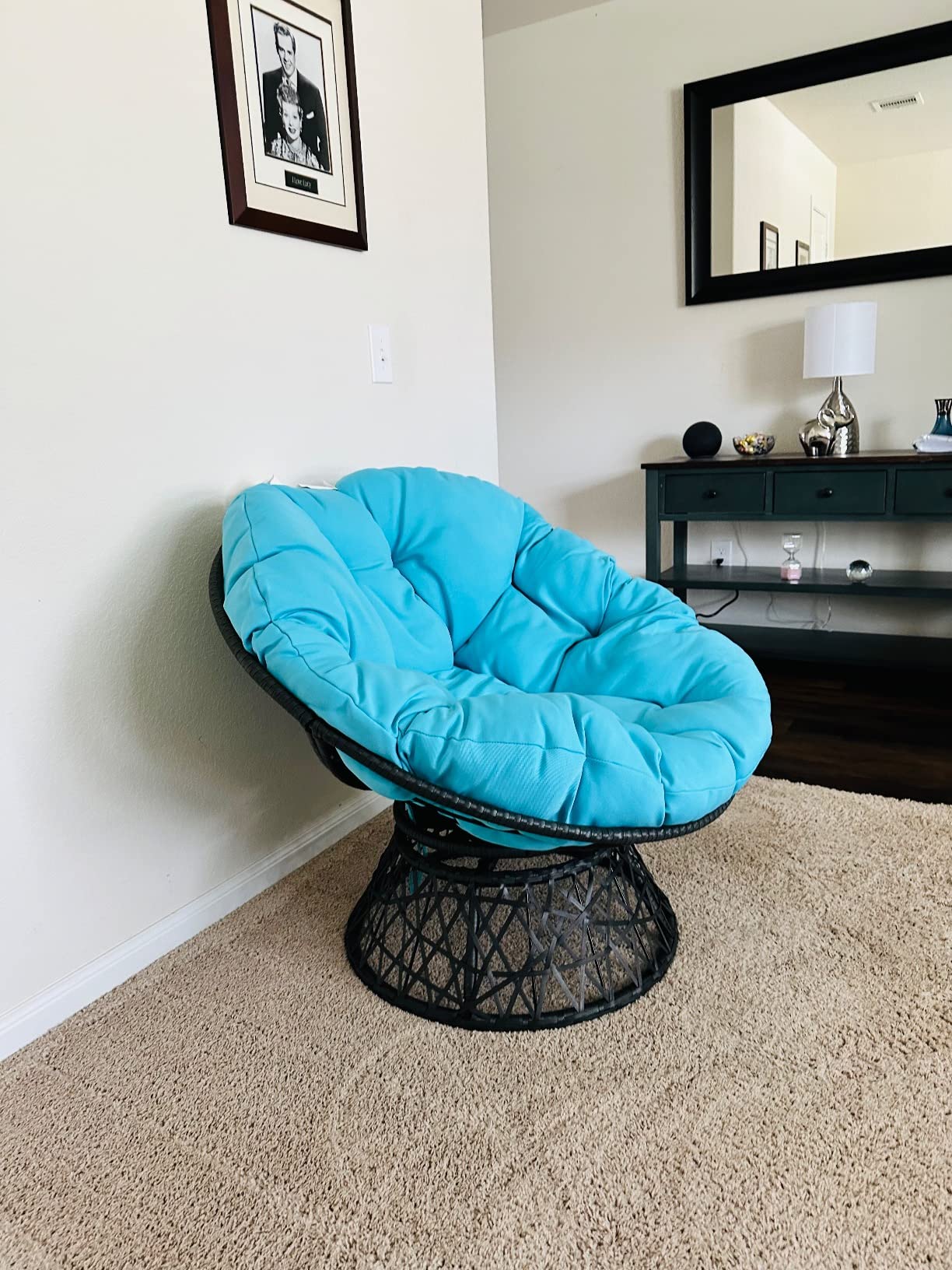 OSP Home Furnishings Wicker Papasan Chair with 360-Degree Swivel, Grey Frame with Grey Cushion customer photo 1
