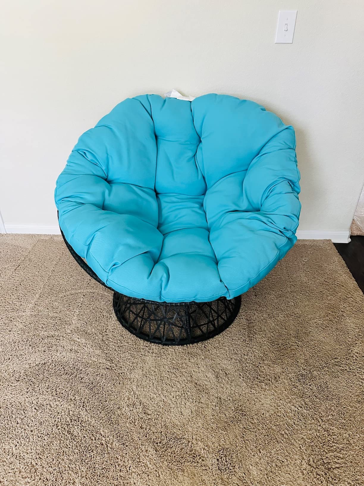 OSP Home Furnishings Wicker Papasan Chair with 360-Degree Swivel, Grey Frame with Grey Cushion customer photo 2