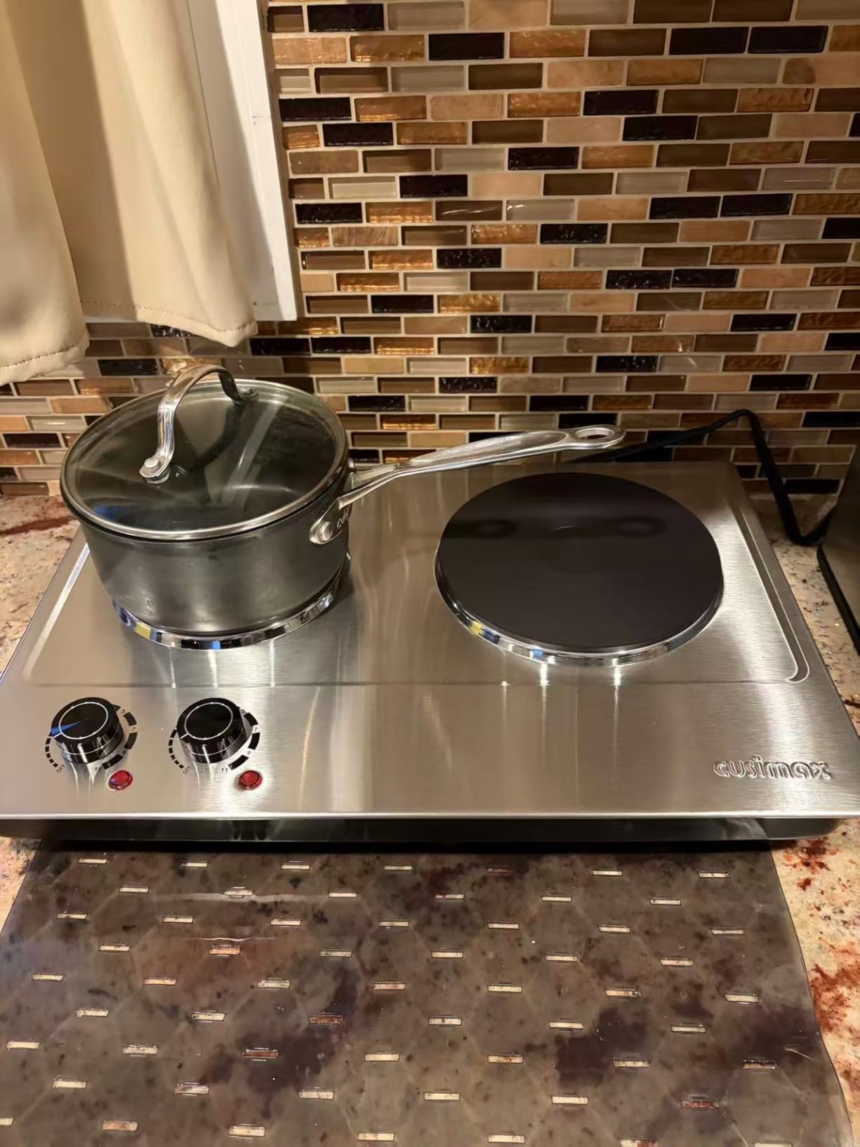 CUSIMAX 1800W Double Hot Plate, Stainless Steel Silver Countertop Burner Portable Electric Double Burners Electric Cast Iron Hot Plates Cooktop, Easy to Clean, Upgraded Version C180N customer photo 1