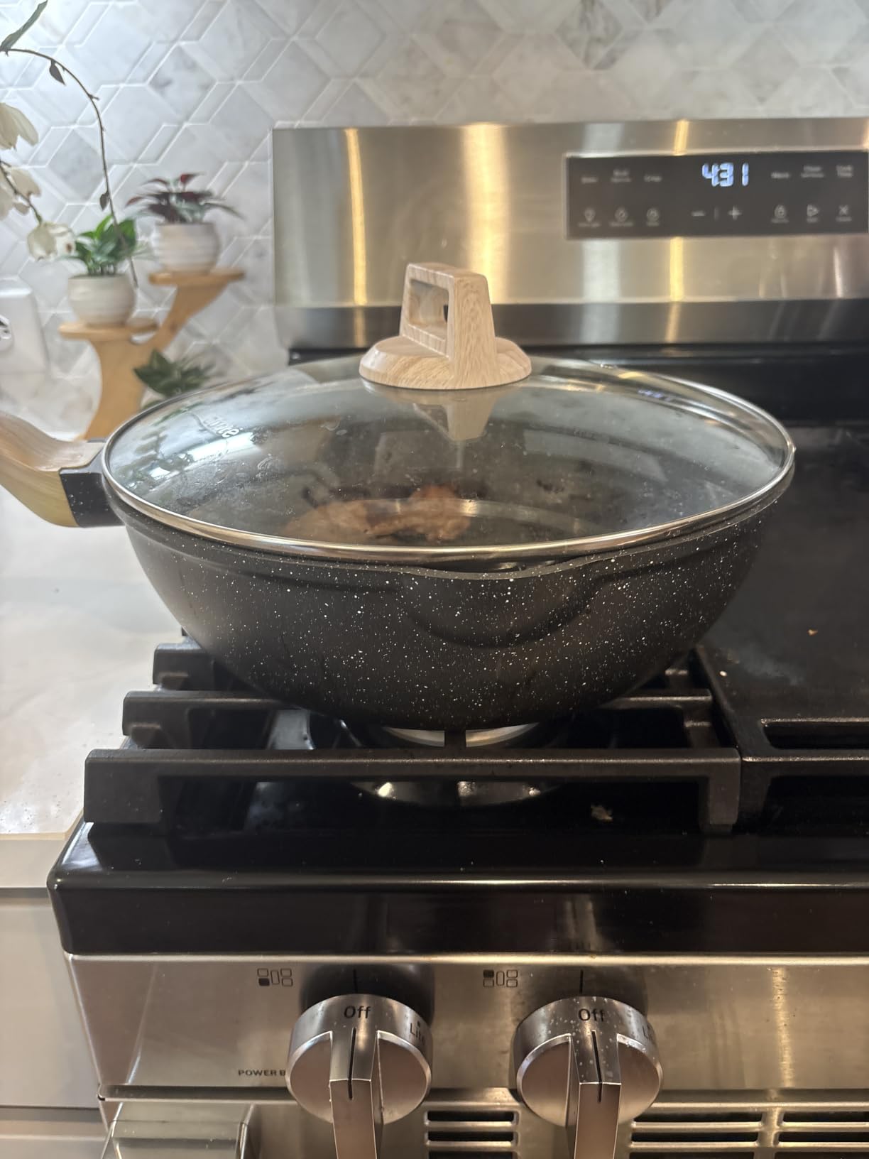 CAROTE 12 Inch Nonstick Deep Frying Pan with Lid, 5.5 Qt Black Granite | Kitchen Non-Toxic PFOA Free Cookware, Covered Sauté Pans All Stovetops Compatible, Easy to Clean customer photo 2