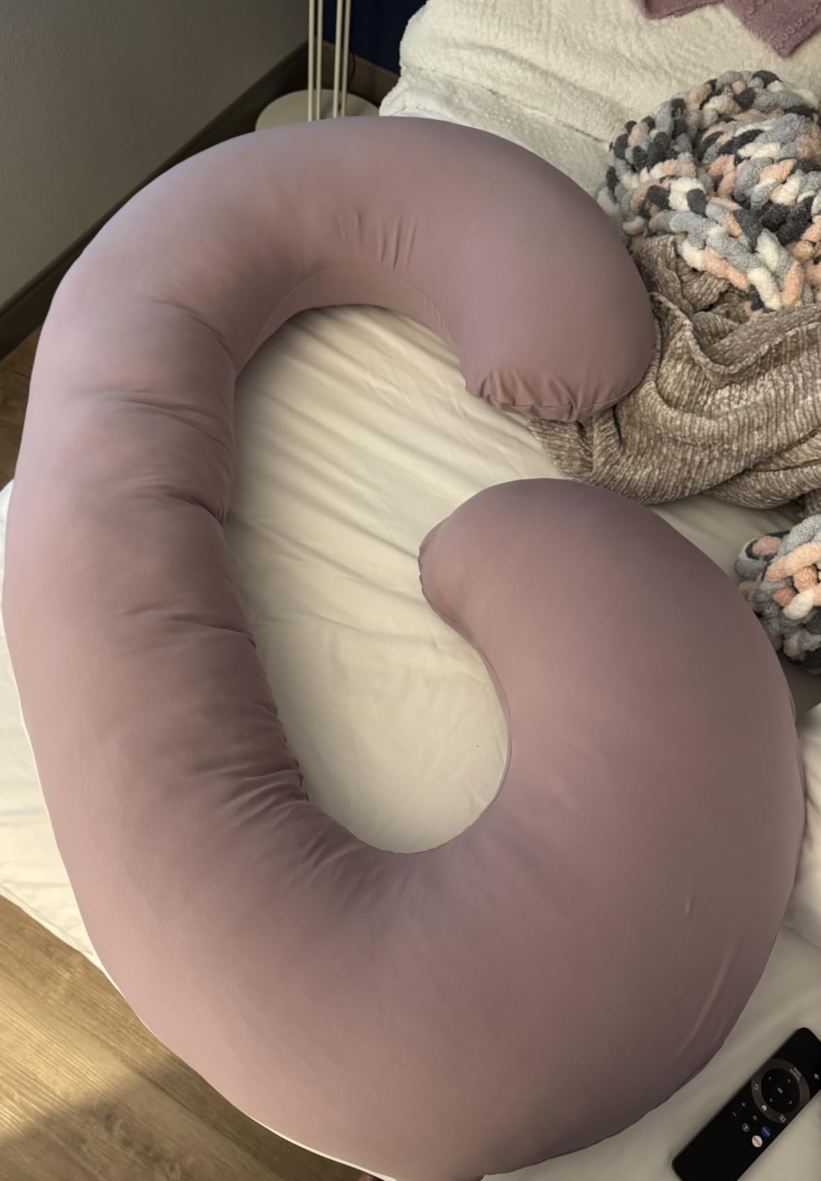INSEN Pregnancy Pillow for Sleeping, Maternity Pillow with Jersey Cotton Cover, C Shaped Body Pillow for Pregnant (Natural Gray) customer photo 1