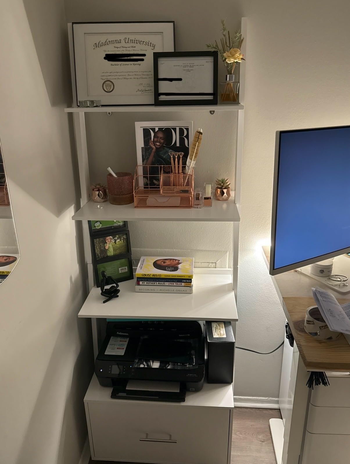 Convenience Concepts 3 tier American Heritage Ladder Bookcase with File Drawer, Dark Walnut customer photo 1