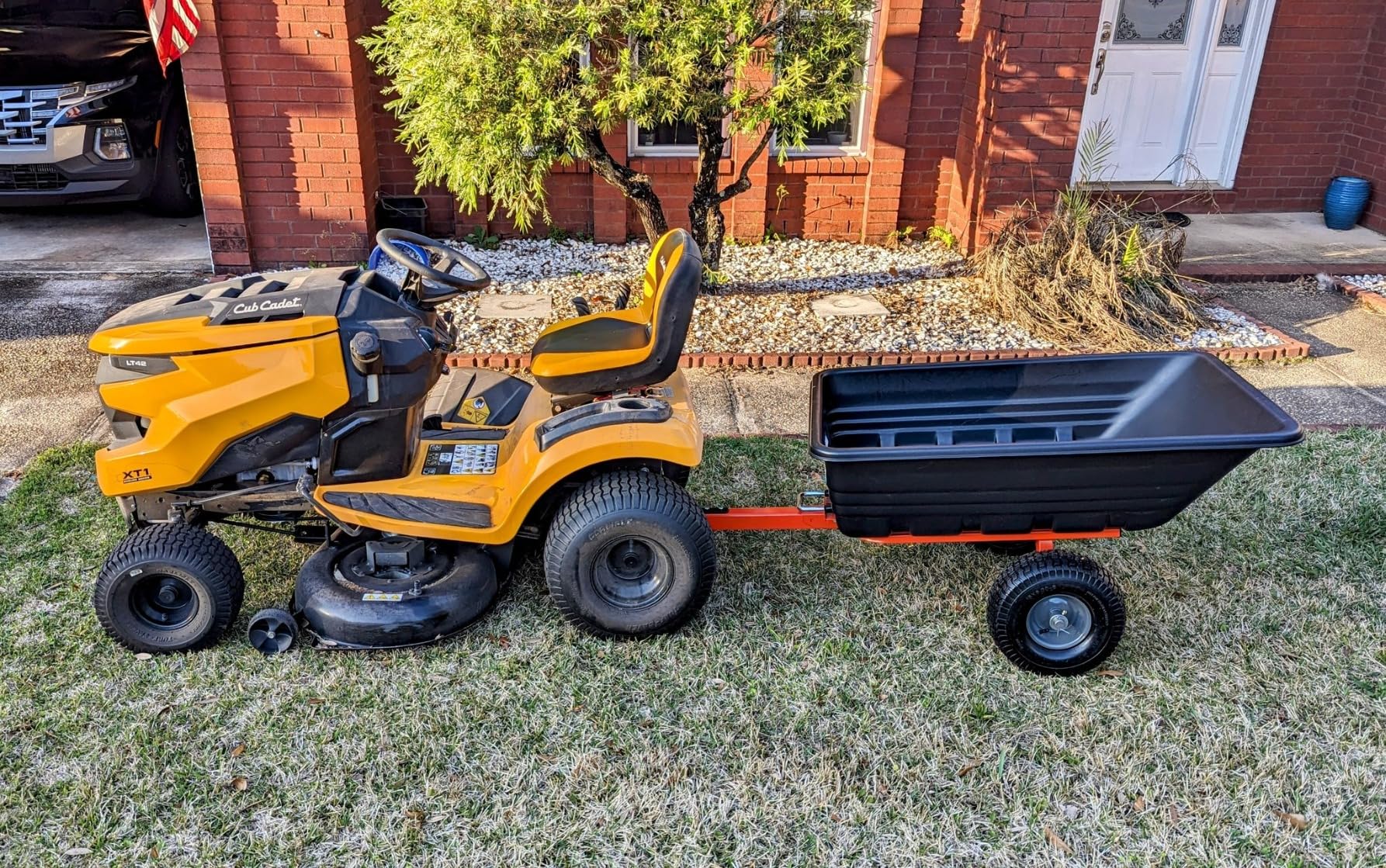 Agri-Fab 45-0533 650 lbs Tow Behind Poly Dump Cart, 10 CU. FT.; Lawn & Garden Cart/Trailer for Lawn Mowers, 16