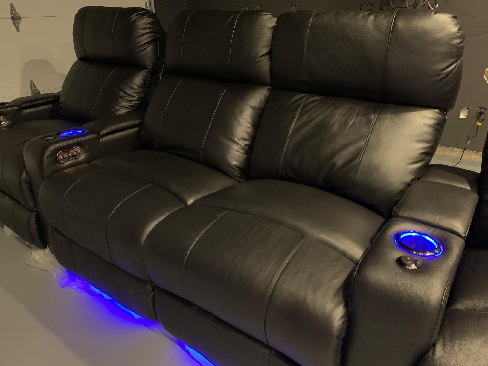 Seatcraft Julius Black Italian Leather Home Theater Seating, Powered Headrest Big and Tall Power Recliner, Gaming and Home Office Chair, Lounge Sofa Furniture for Family Cinema Room, Row of 3 customer photo 1