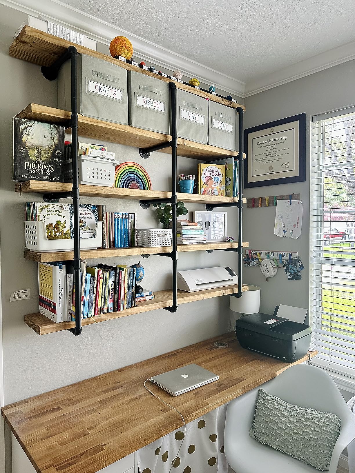 Tianman Industrial Wall Mount Iron Pipe Shelf Shelves Shelving Bracket Vintage Retro Black DIY Open Bookshelf DIY Storage office Room Kitchen Shelves (3Pcs, 52