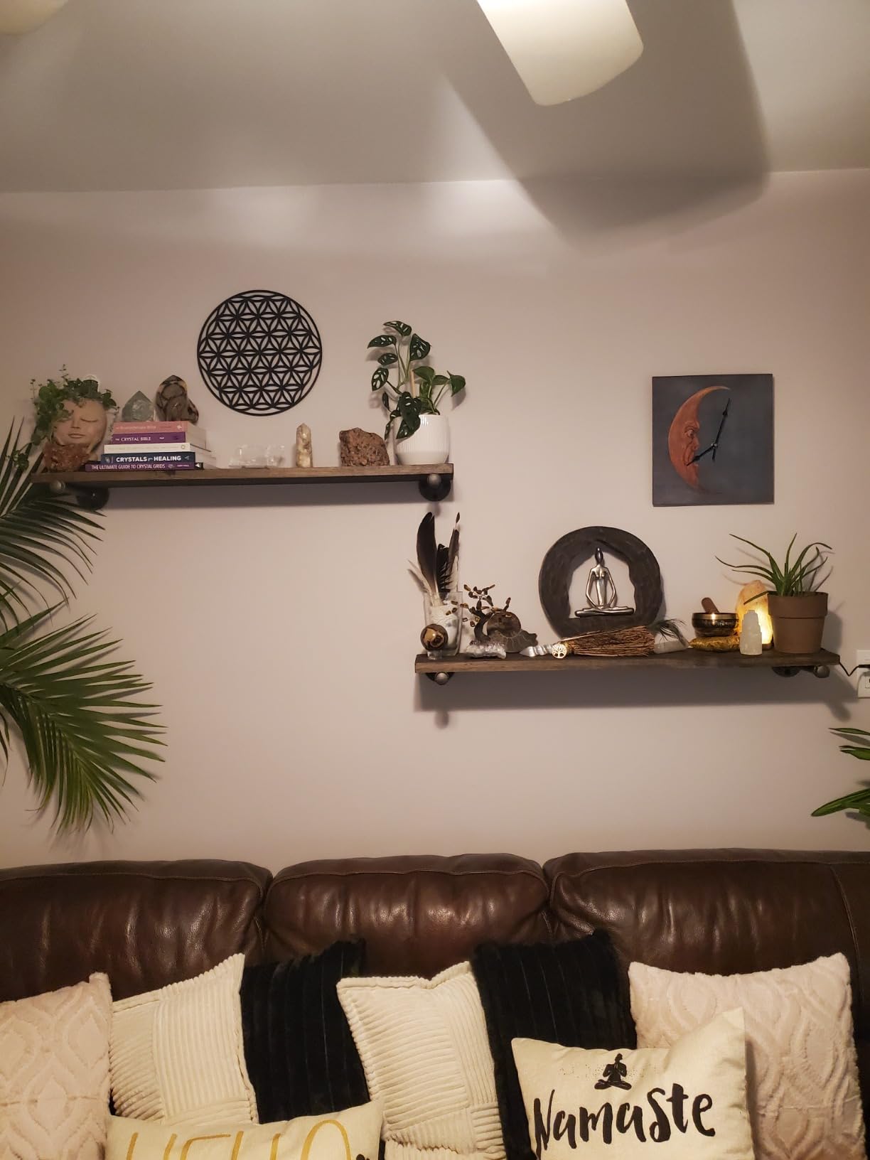 Industrial Pipe Wooden Shelves Restore by Pipe DECOR Premium Douglas Fir Wood Shelving 36 Inch Length Set of 2 Boards and 6 Straight Brackets Sunset Brown Finish customer photo 2