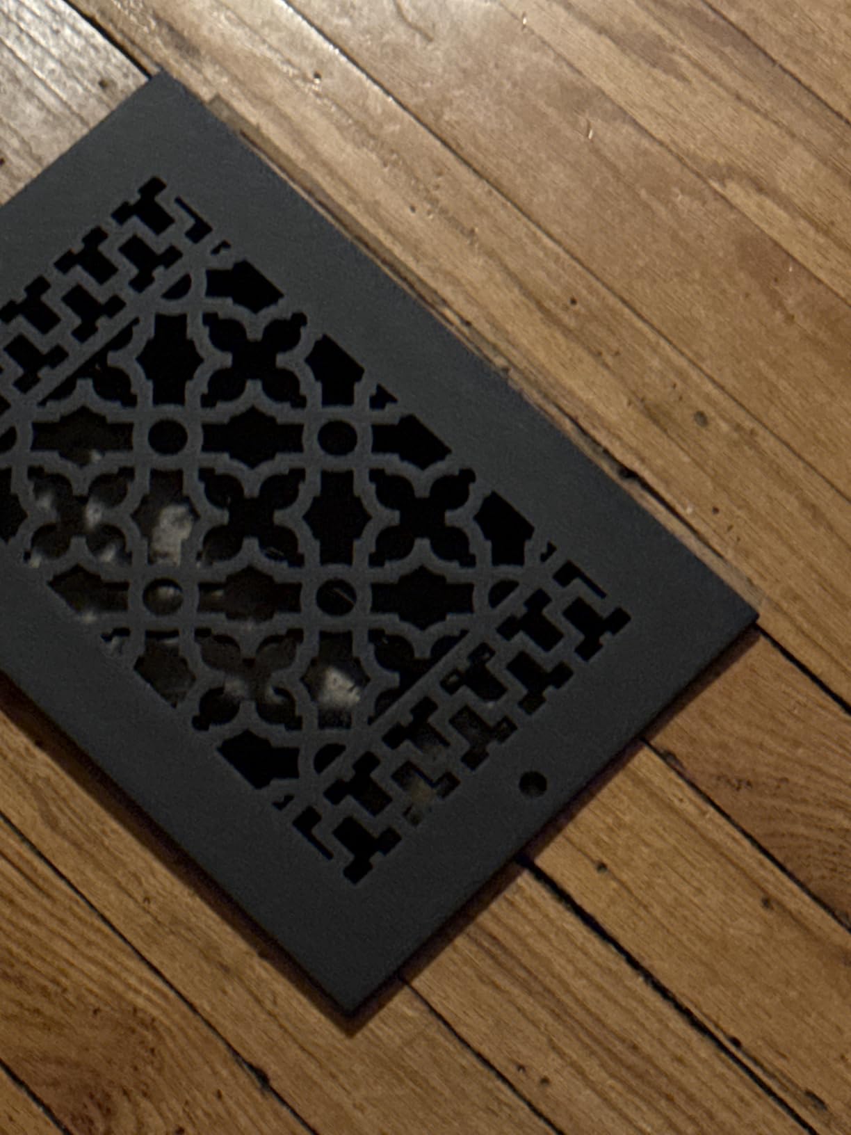 Scroll Series Black Cast Iron Victorian Floor Grate Cover Grille, Fits 14x4 Vent Opening, Made in the USA customer photo 1
