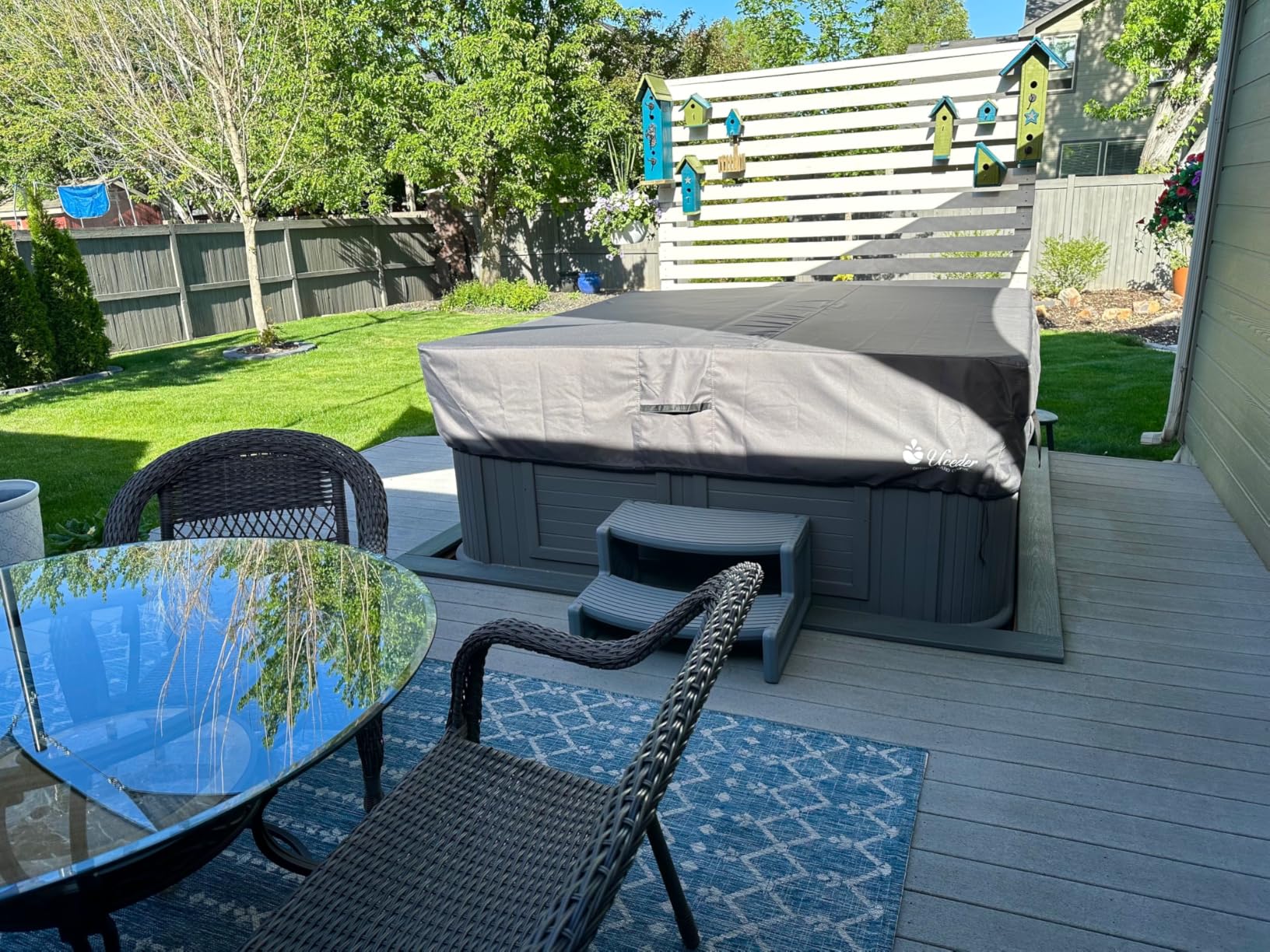Waterproof Hot Tub Cover Outdoor Spa Cover (76''x76''x20) | 600D Heavy Duty Polyester Square Hot Tub Cover Protector(Brown) customer photo 1
