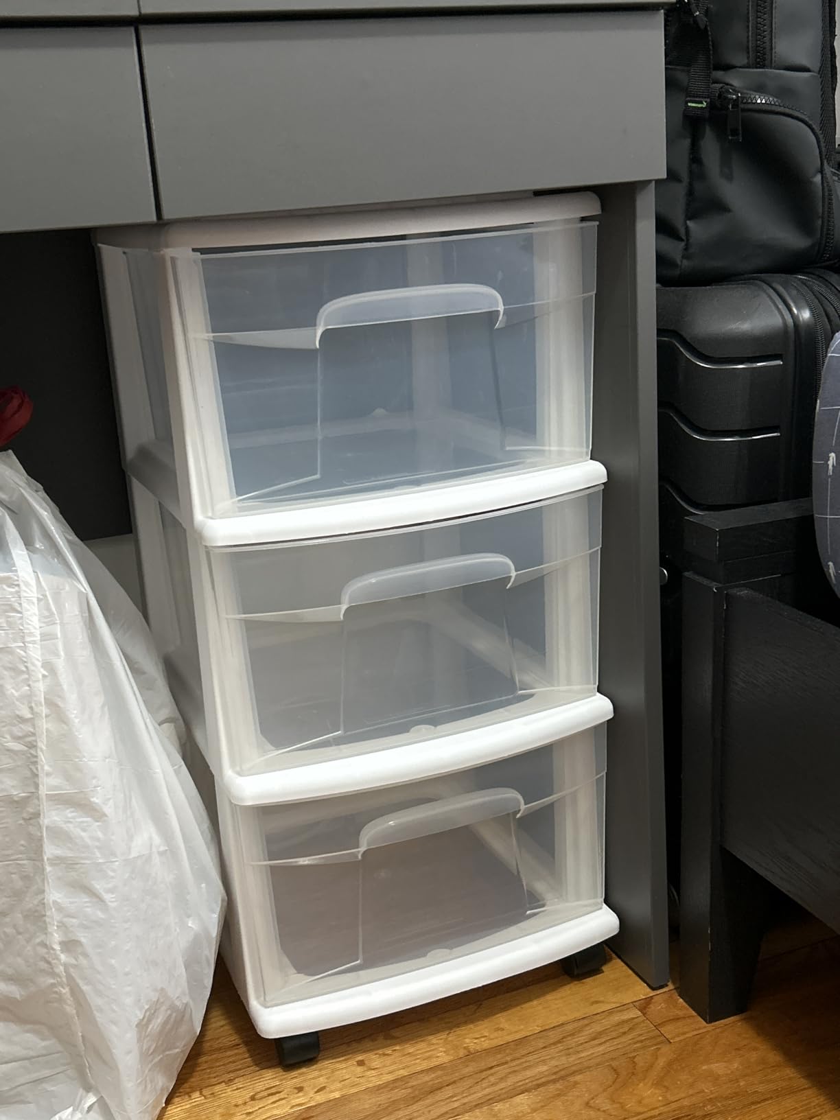 HOMZ Drawer Tower, 3-Tier Rolling Storage Cart with Removable Wheels, White Frame - Plastic Organizer with Clear Bin Drawers for Bedroom, Bathroom, Home Office, and Dorm Room customer photo 1