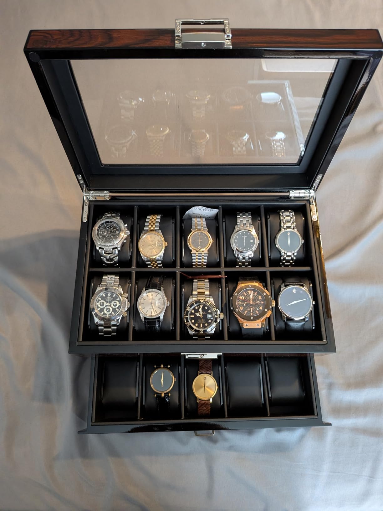 BEWISHOME High-End Watch Box 20-Slot Wooden Watch Case with Large Glass Lid, 2-Layer Watch Cases for Men, Watch Storage, Watch Organizer, Synthetic Leather Interior, Brown customer photo 1