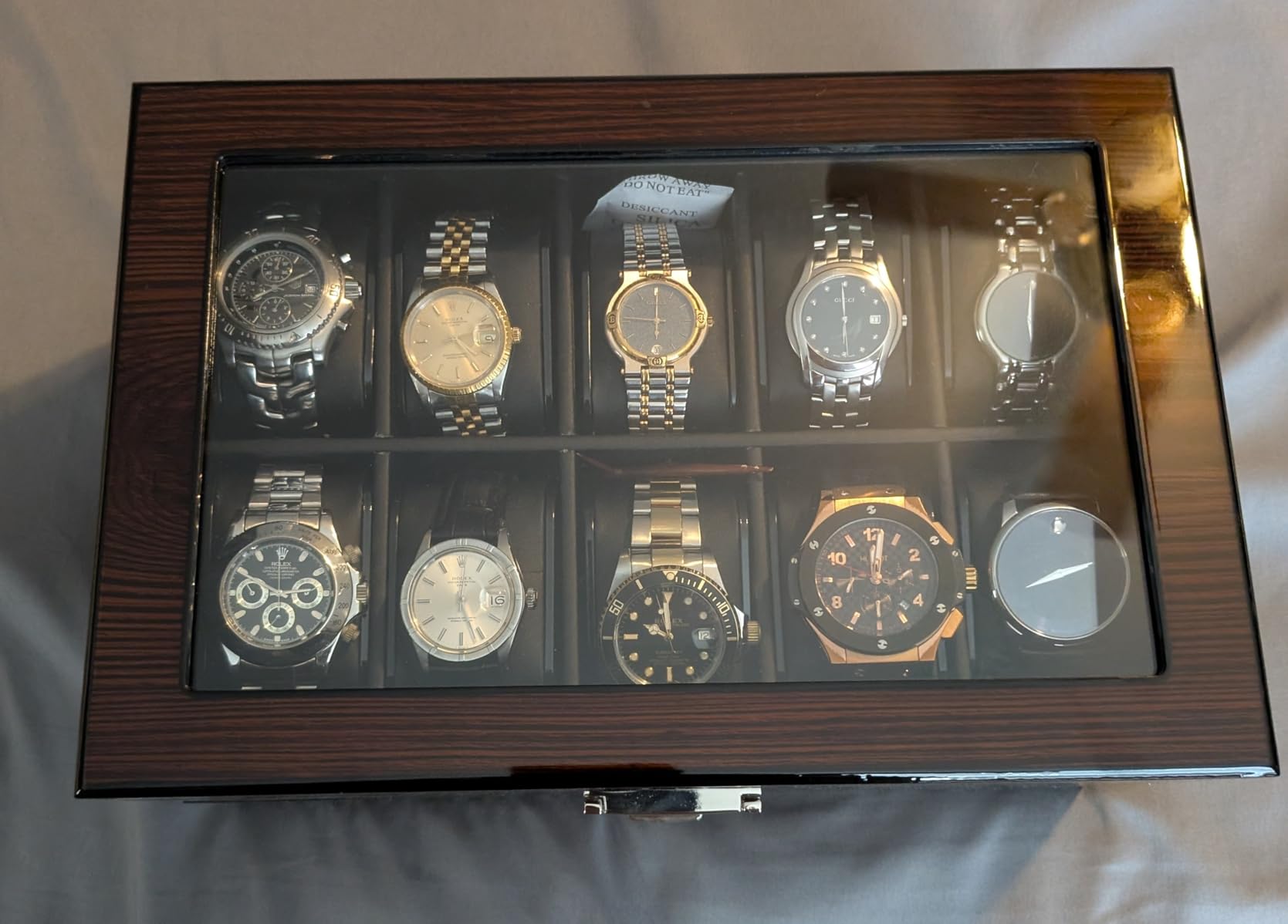 BEWISHOME High-End Watch Box 20-Slot Wooden Watch Case with Large Glass Lid, 2-Layer Watch Cases for Men, Watch Storage, Watch Organizer, Synthetic Leather Interior, Brown customer photo 2