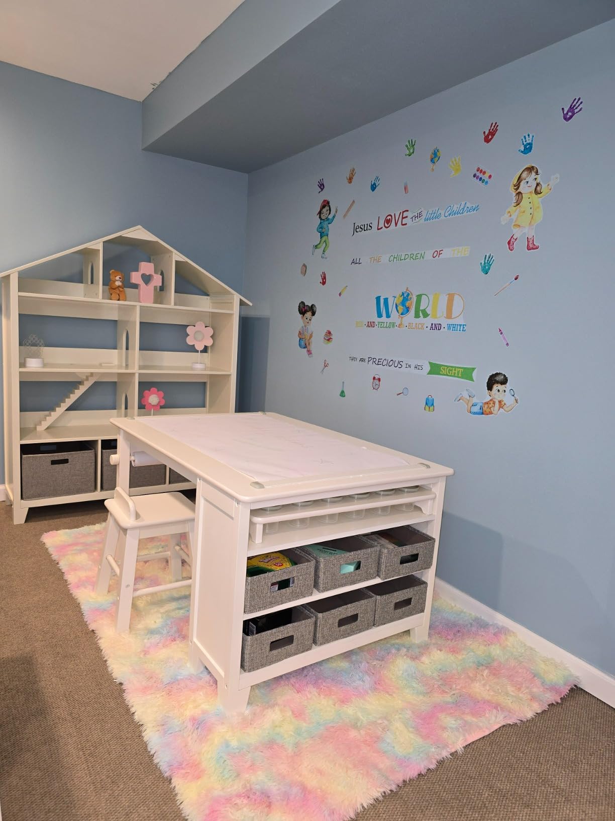 Martha Stewart Kids' Art Table and Chair Set - Linen White: Wooden Kids Play Table for Arts and Crafts | Coloring Desk with Paint Cups, Paper Roll and Craft Supplies Storage Bins customer photo 1