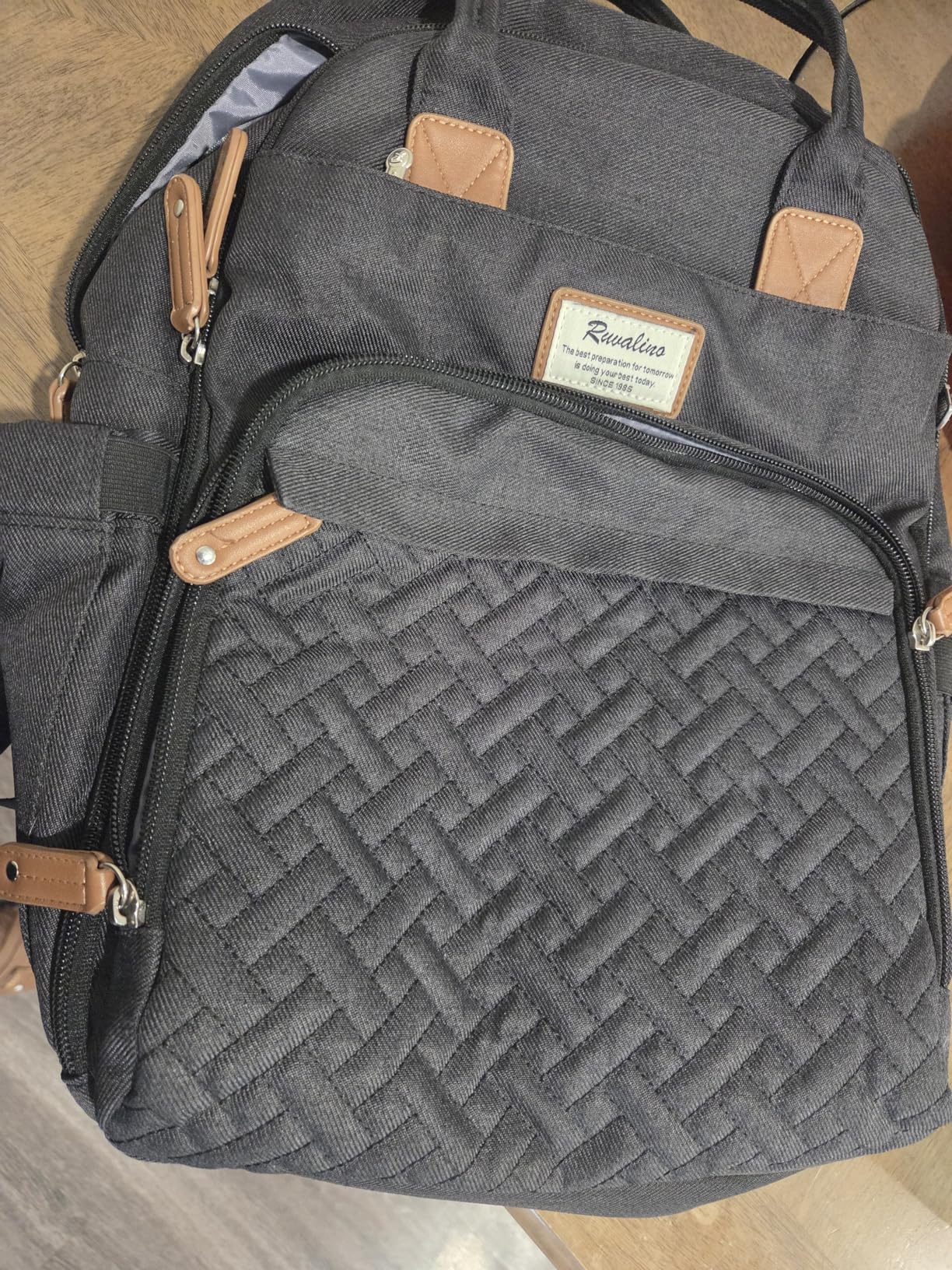 RUVALINO Diaper Bag Backpack, Multifunction Travel Baby Diaper Bag with Changing Pad, Insulated Bottle Holders & Pacifier Case, Large Capacity, Waterproof, Dark Gray | Baby Shower Gifts, Travel Backpack for Mom Dad Girl Boy customer photo 1