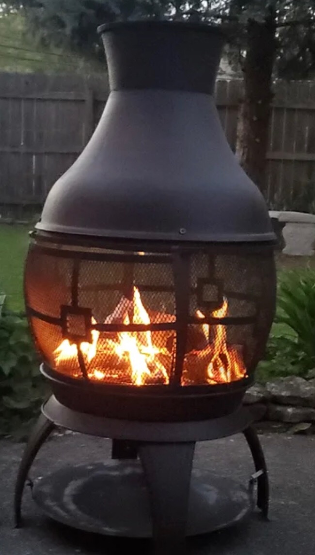 Giantex Wood Burning Chiminea, Heavy Duty Fireplace Chiminea Wooden Fire Pit with 2-piece Log Grate, Premium Rain Cap & Fire Poker, 360 Degree Fire Retardant Mesh Cover, Ideal for Garden, Patio, Backyard customer photo 1
