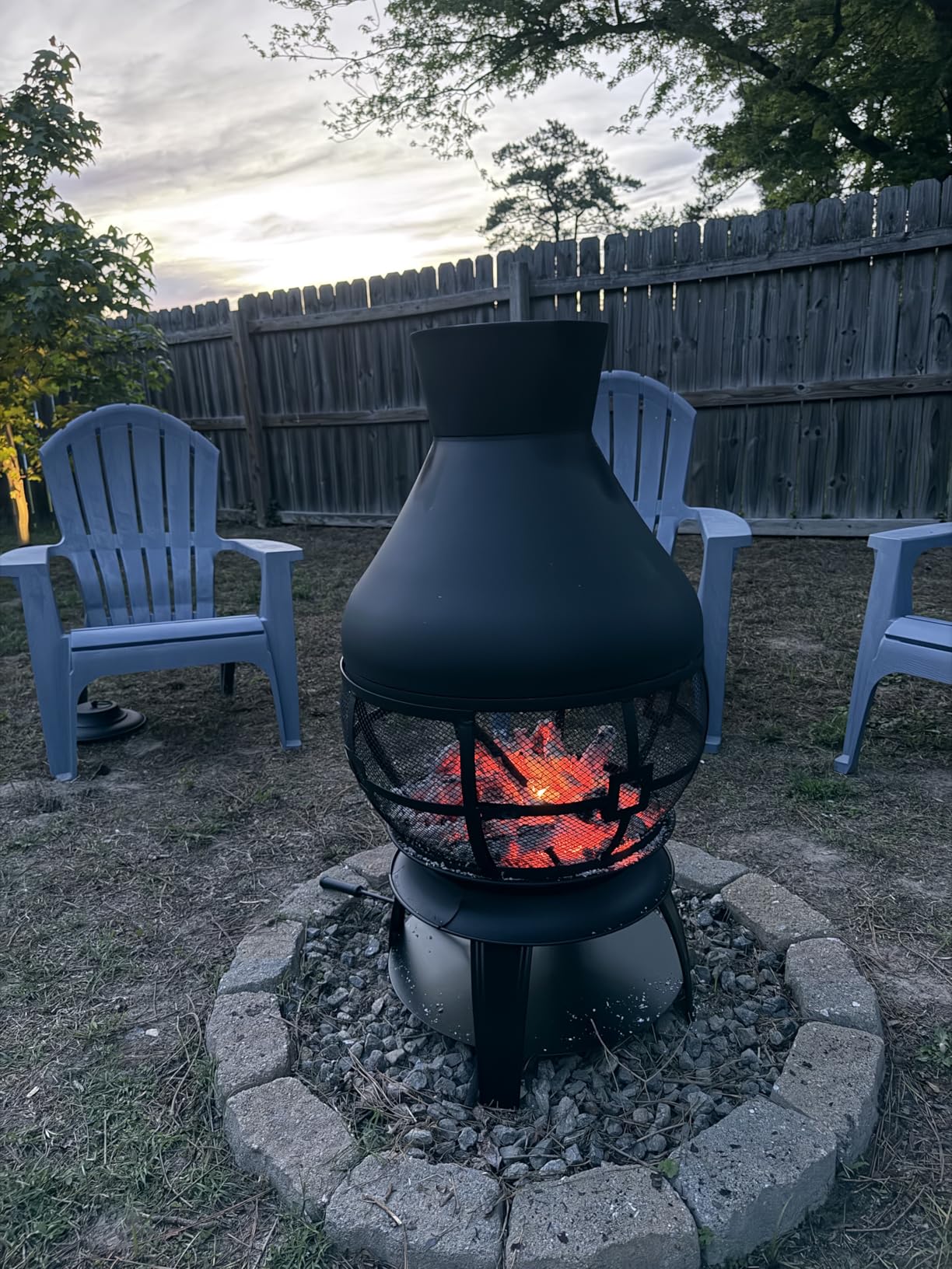 Giantex Wood Burning Chiminea, Heavy Duty Fireplace Chiminea Wooden Fire Pit with 2-piece Log Grate, Premium Rain Cap & Fire Poker, 360 Degree Fire Retardant Mesh Cover, Ideal for Garden, Patio, Backyard customer photo 2