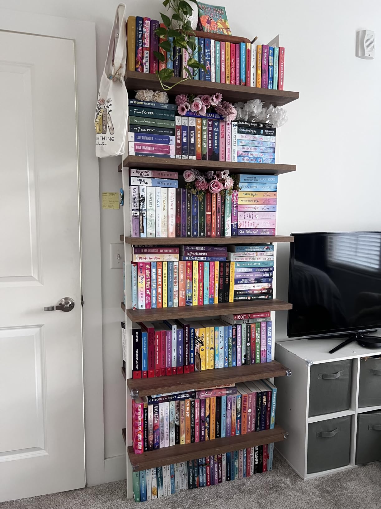 Nathan James Theo 6-Shelf Tall Modern Bookshelf, Wall Mount Ladder Shelf Bookcase with Wood and Industrial Metal Frame, Matte White customer photo 1