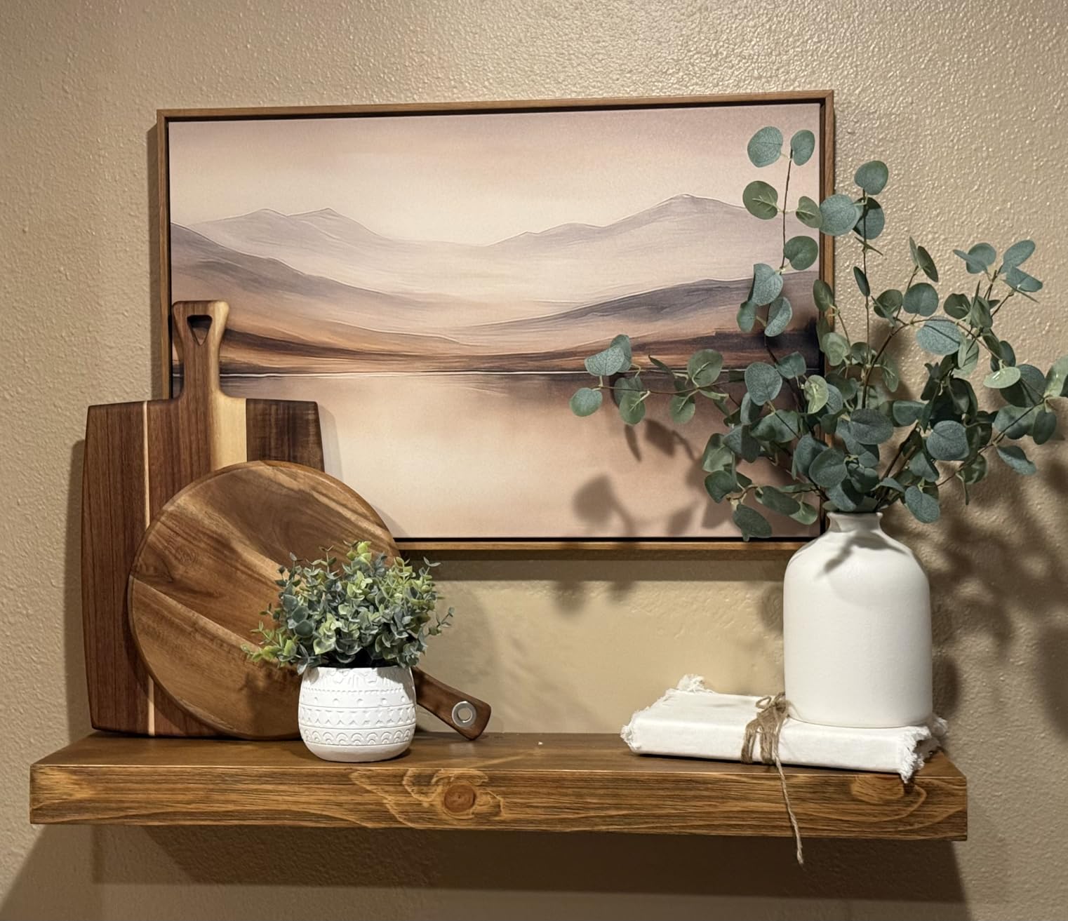 joelsantiques 42 Inch Wooden Floating Shelves for Wall - 42x8x2 in - Made of Natural Wood - Long Heavy Duty Rustic Wall Shelves for Bedroom - Laundry Floating Storage, Kitchen Shelf - Medium Brown customer photo 1