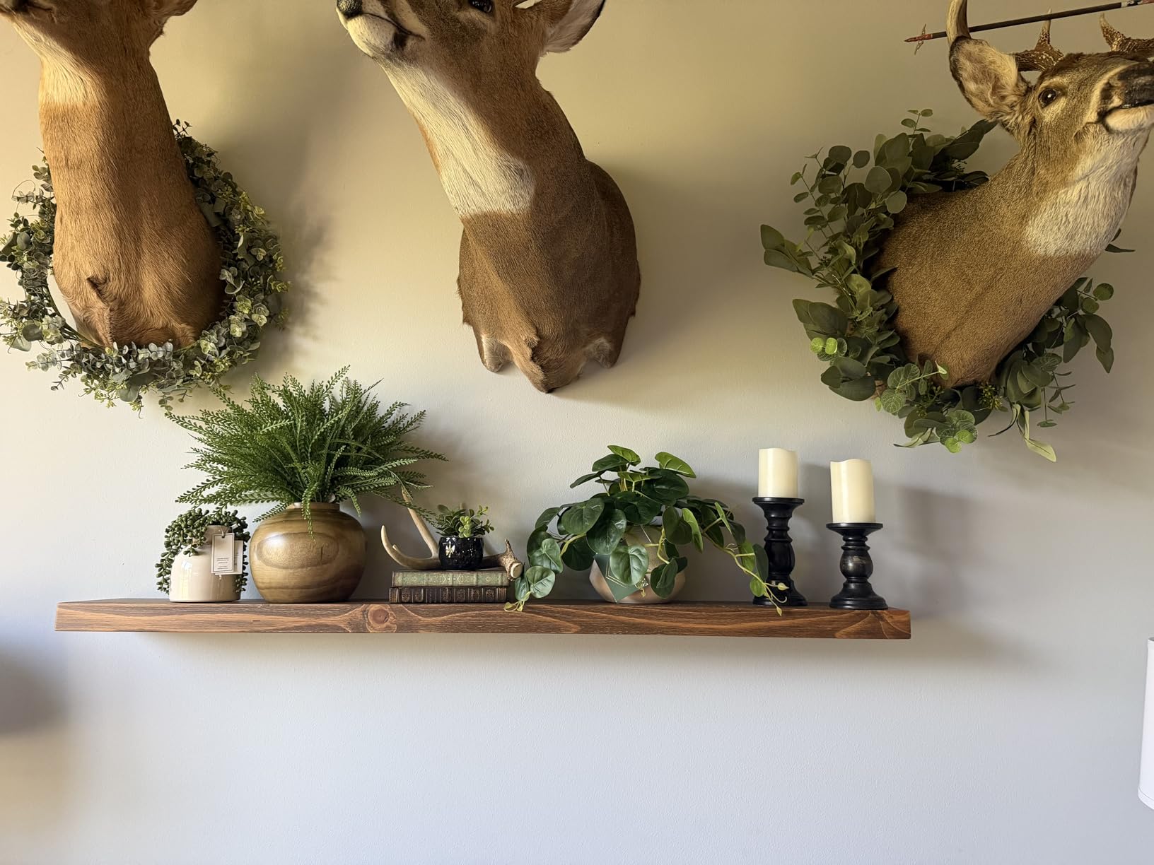 joelsantiques 42 Inch Wooden Floating Shelves for Wall - 42x8x2 in - Made of Natural Wood - Long Heavy Duty Rustic Wall Shelves for Bedroom - Laundry Floating Storage, Kitchen Shelf - Medium Brown customer photo 2