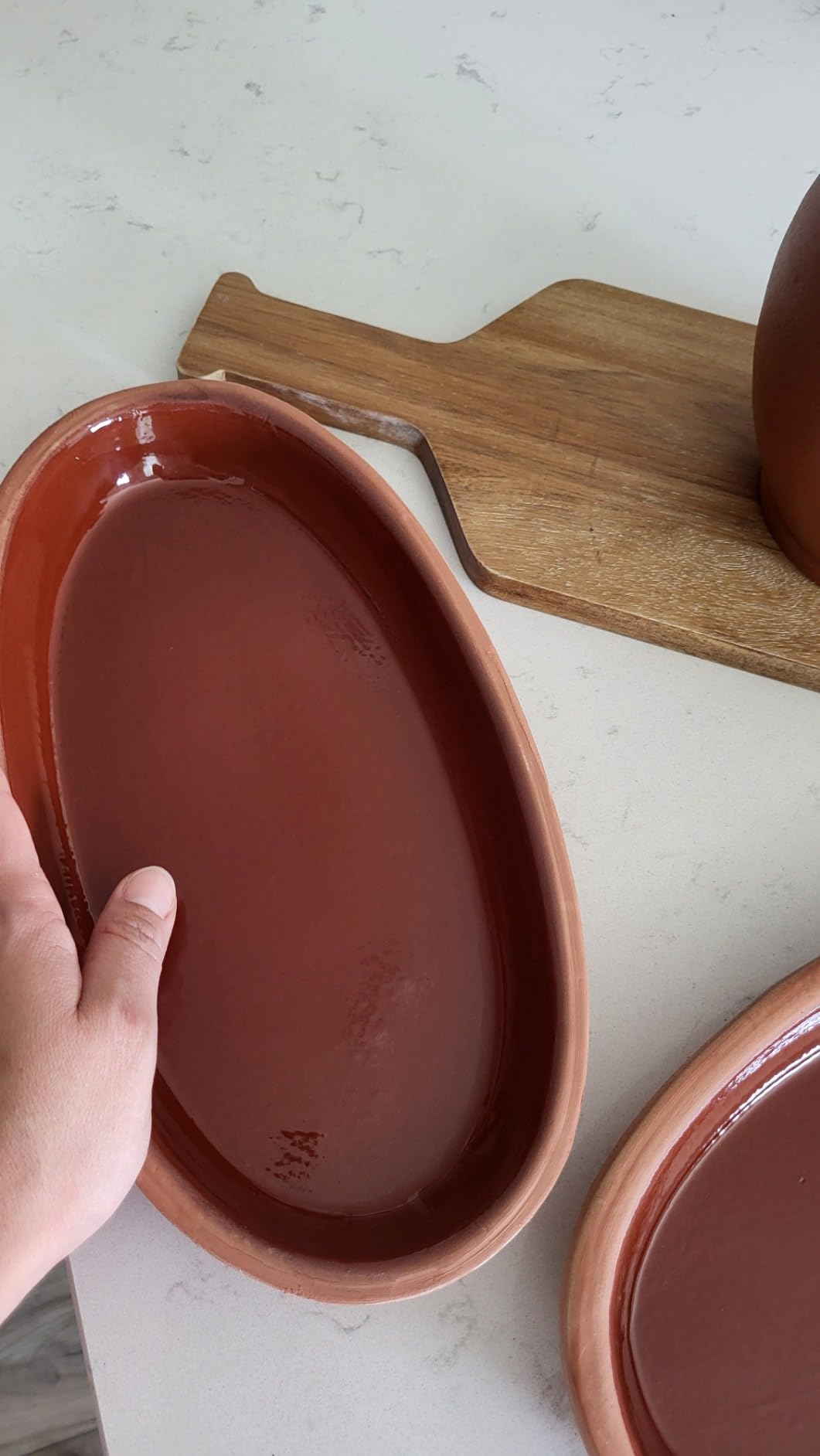 Hakan Bergama Handmade Oval Clay Pan Set of 2 | Terracotta Pans Glazed Inside | Casserole Dishes for Oven Baking | Traditional Earthenware Clay in Box, Large, 6.2 x 11.6 x 1.5-inch 25.3 Oz (750 cc) customer photo 1