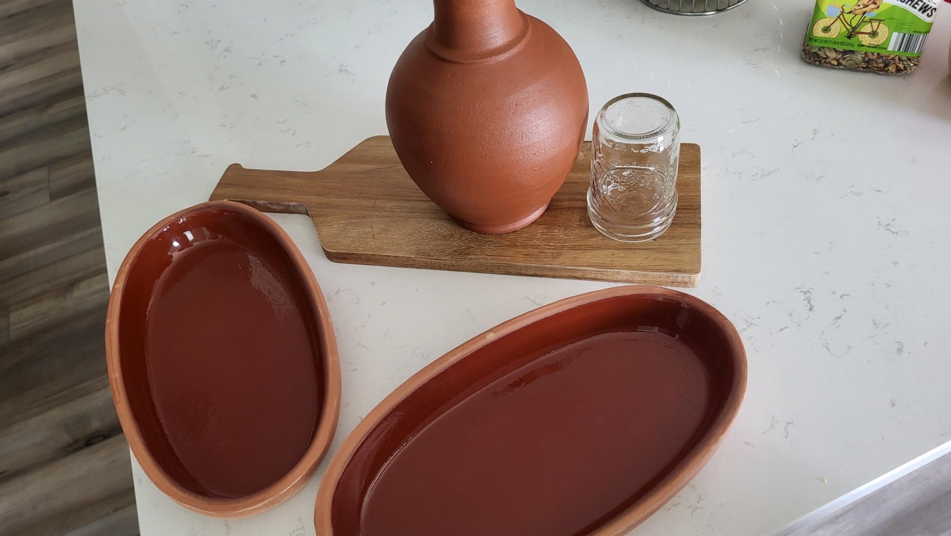 Hakan Bergama Handmade Oval Clay Pan Set of 2 | Terracotta Pans Glazed Inside | Casserole Dishes for Oven Baking | Traditional Earthenware Clay in Box, Large, 6.2 x 11.6 x 1.5-inch 25.3 Oz (750 cc) customer photo 2