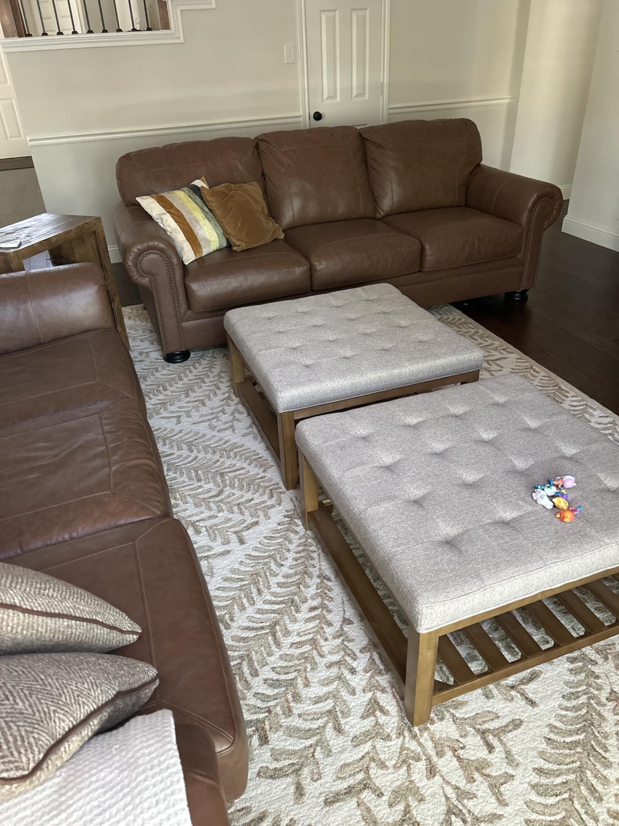 24KF Large Square Upholstered Tufted Linen Ottoman Coffee Table, Large Footrest Ottoman with Solid Wood Shelf-Ivory customer photo 1