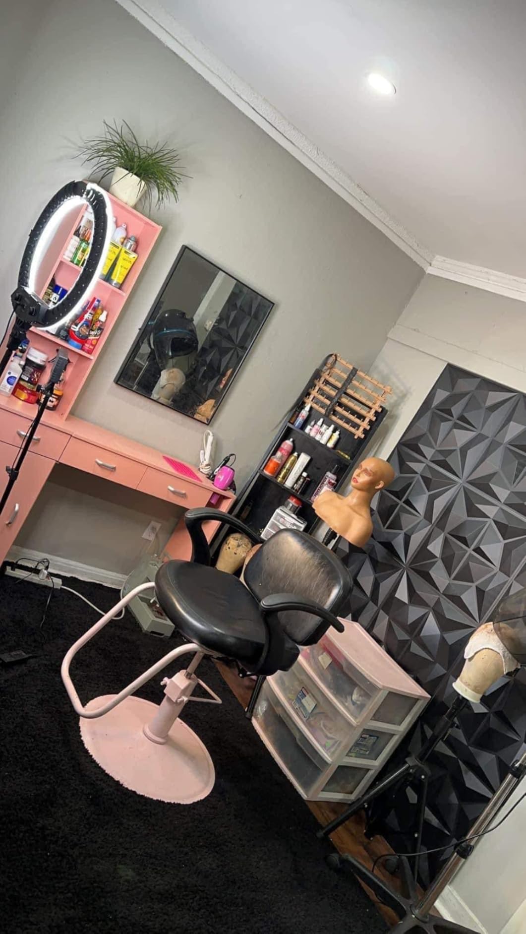 Paddie Barber Salon Station Wall Mount Hair Styling Salon Equipment Set Beauty Spa Furniture Set, Lockable Left Shelf, Mirror not Included (Black) customer photo 1