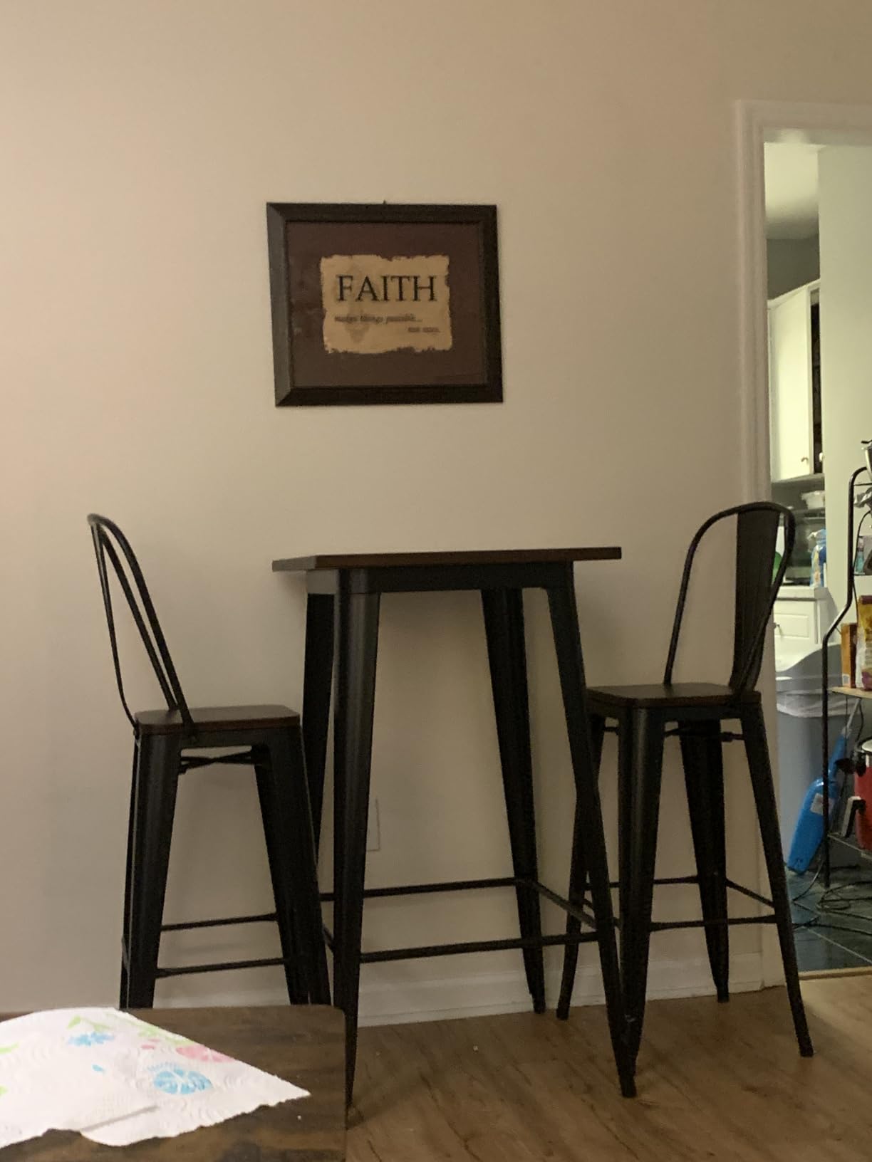 Aiho Bar Table and Chairs Set, Pub Table and Chairs Set of 2, with Elm Solid Wood and Thickened Metal Frame, for Bar, Small Space, Bistro Cafe customer photo 1