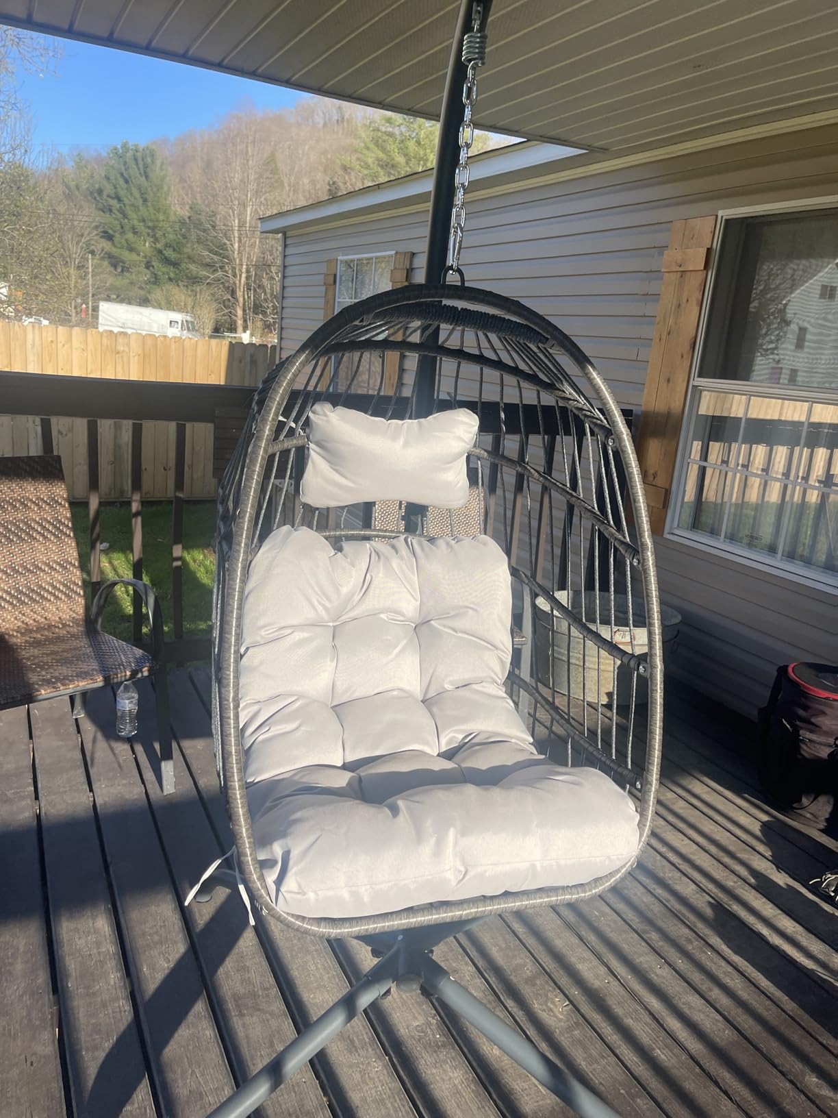 BULEXYARD Modern Swinging Egg Chair with Stand and Cover, 350 Lbs Indoor Outdoor Hanging Rattan Hammock Chair with Cushion, Freestanding Eggshell Basket for Patio Balcony Bedroom Deck Pool, Brown Tan customer photo 2