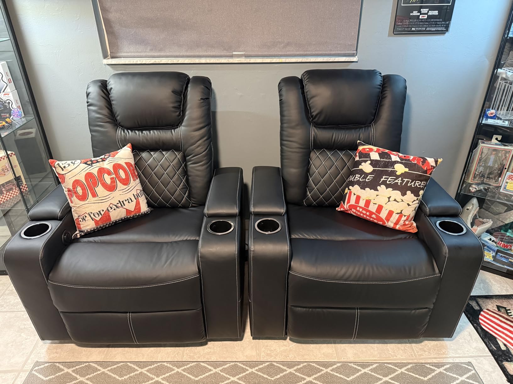 CANMOV Electric Power Recliner Chair with USB Ports and Cup Holders, Breathable Leather Home Theater Seating with Hidden Arm Storage (Black) customer photo 1