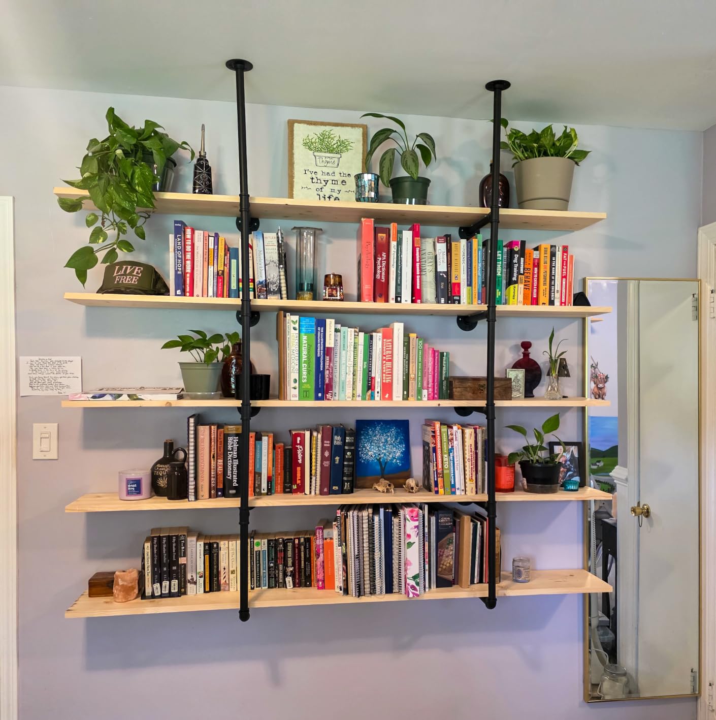 Industrial Wall Mount Iron Pipe Shelf Shelves Shelving Bracket Black Vintage Retro Ceiling Hung Shelf DIY Open Bookshelf Storage for Office Room Kitchen (2PcsX5Tier,68