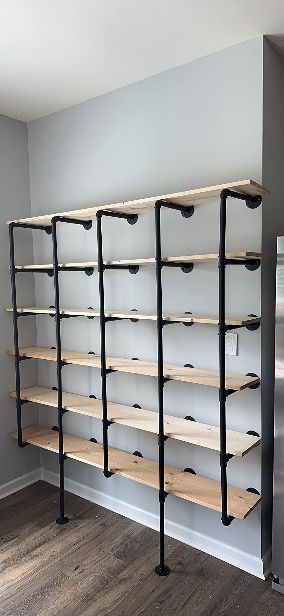 Industrial Wall Mount Iron Pipe Shelf Shelves Shelving Bracket Black Vintage Retro Ceiling Hung Shelf DIY Open Bookshelf Storage for Office Room Kitchen (2PcsX5Tier,68