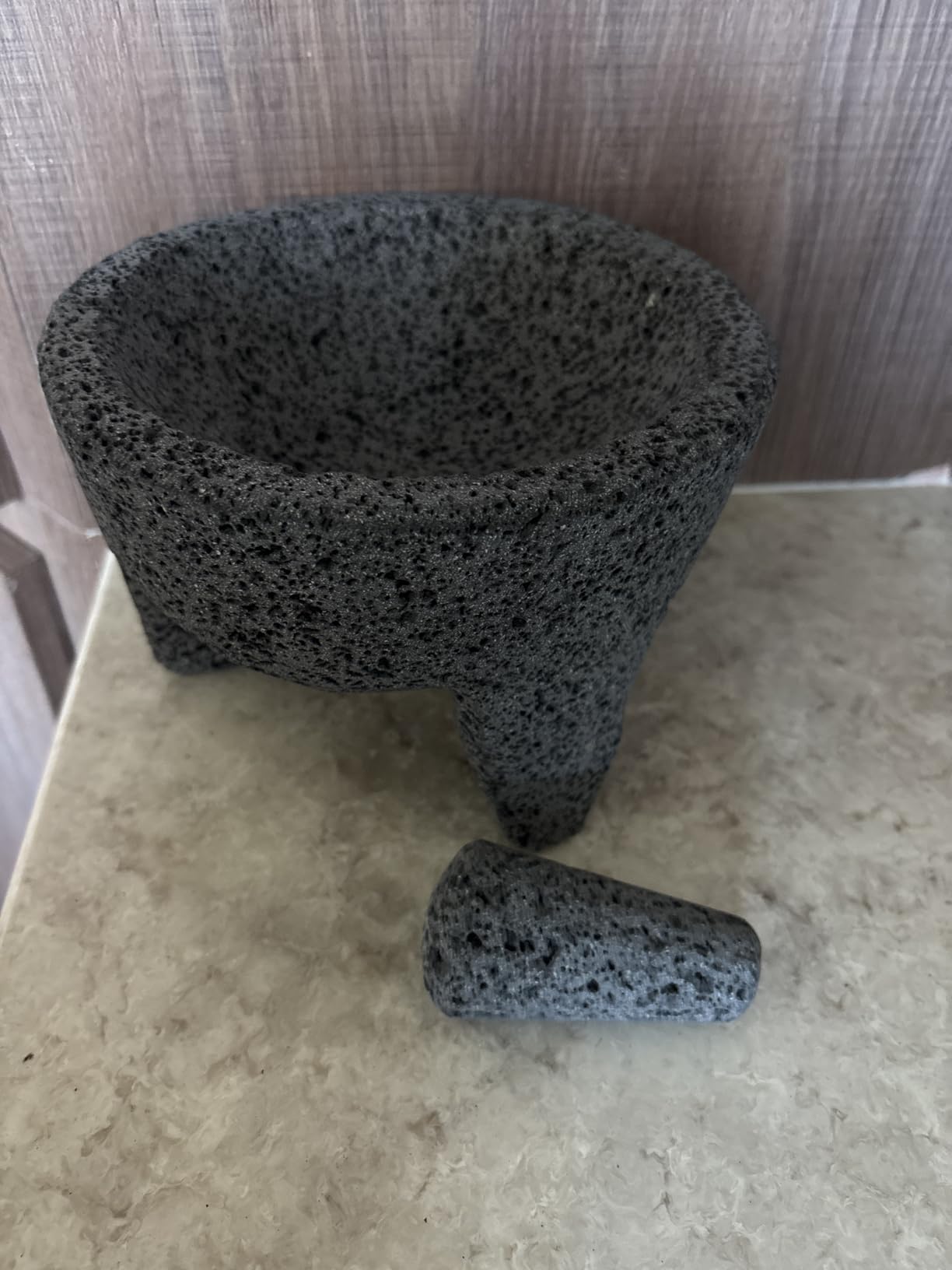 Molcajete 8 in Mexican, Handmade with Natural Volcanic Stone, Artisanal Kitchen Utensil for Grinding with Pores for Crushing, Specially Designed for Grinding Spices, Sauces, and Guacamole customer photo 1