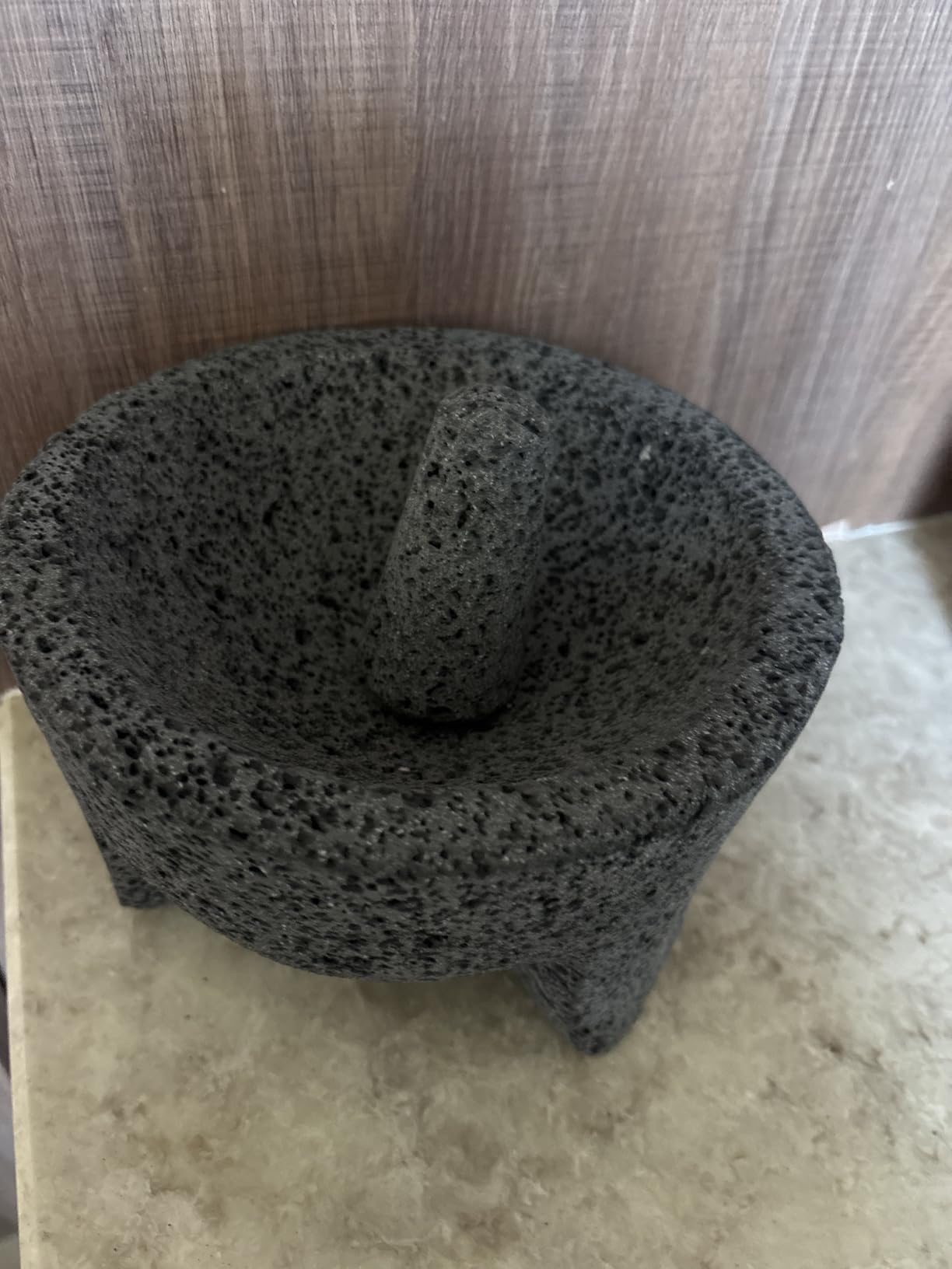 Molcajete 8 in Mexican, Handmade with Natural Volcanic Stone, Artisanal Kitchen Utensil for Grinding with Pores for Crushing, Specially Designed for Grinding Spices, Sauces, and Guacamole customer photo 2