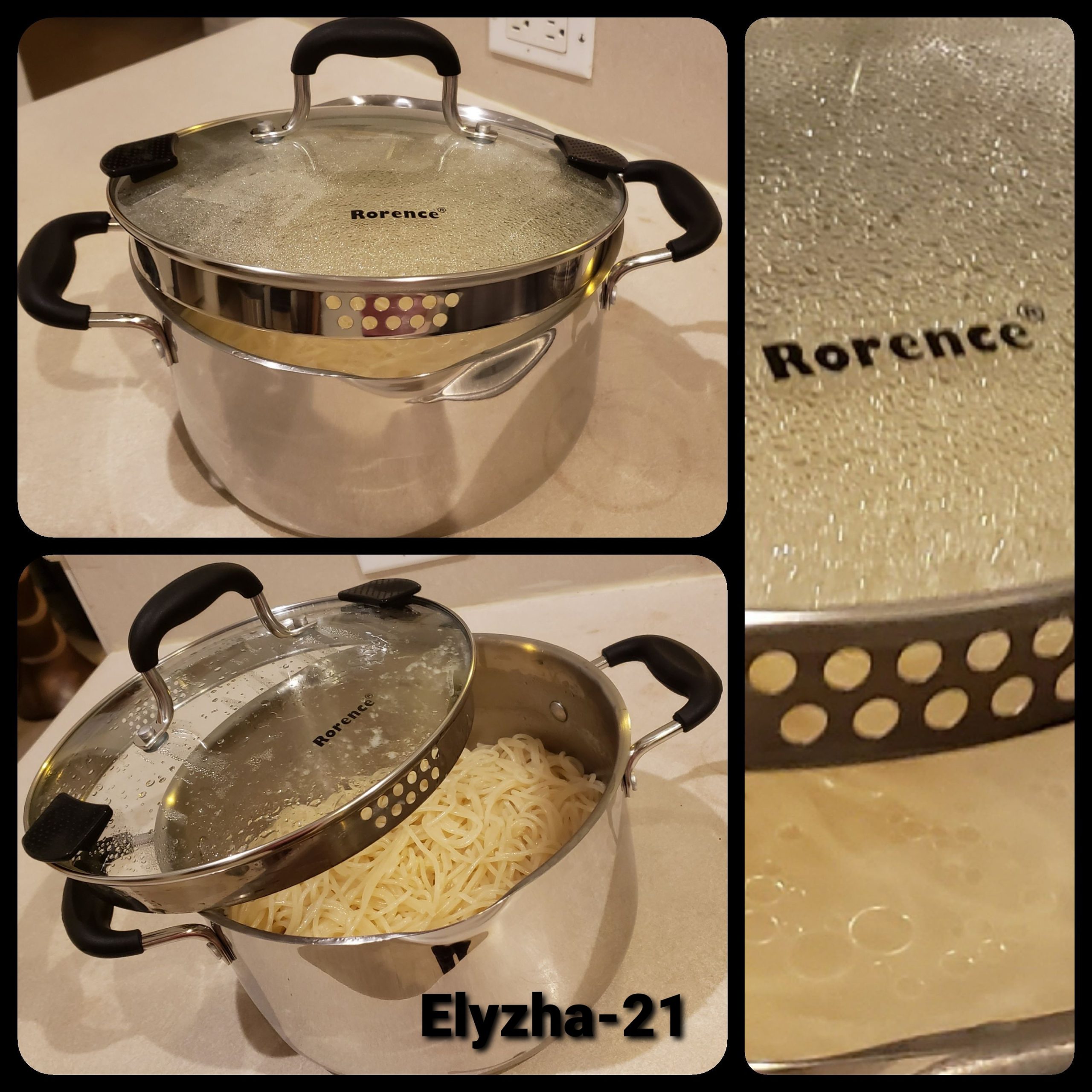 Rorence 3.7 Quart Stainless Steel Stock Pot with Lid, Pasta Pot for Cooking | Stockpot with Pour Spout & Silicone Handles & Glass Lid with Strainer customer photo 2